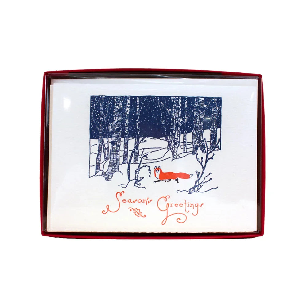 Saturn Press Snow Fox Box of 8 Holiday Cards