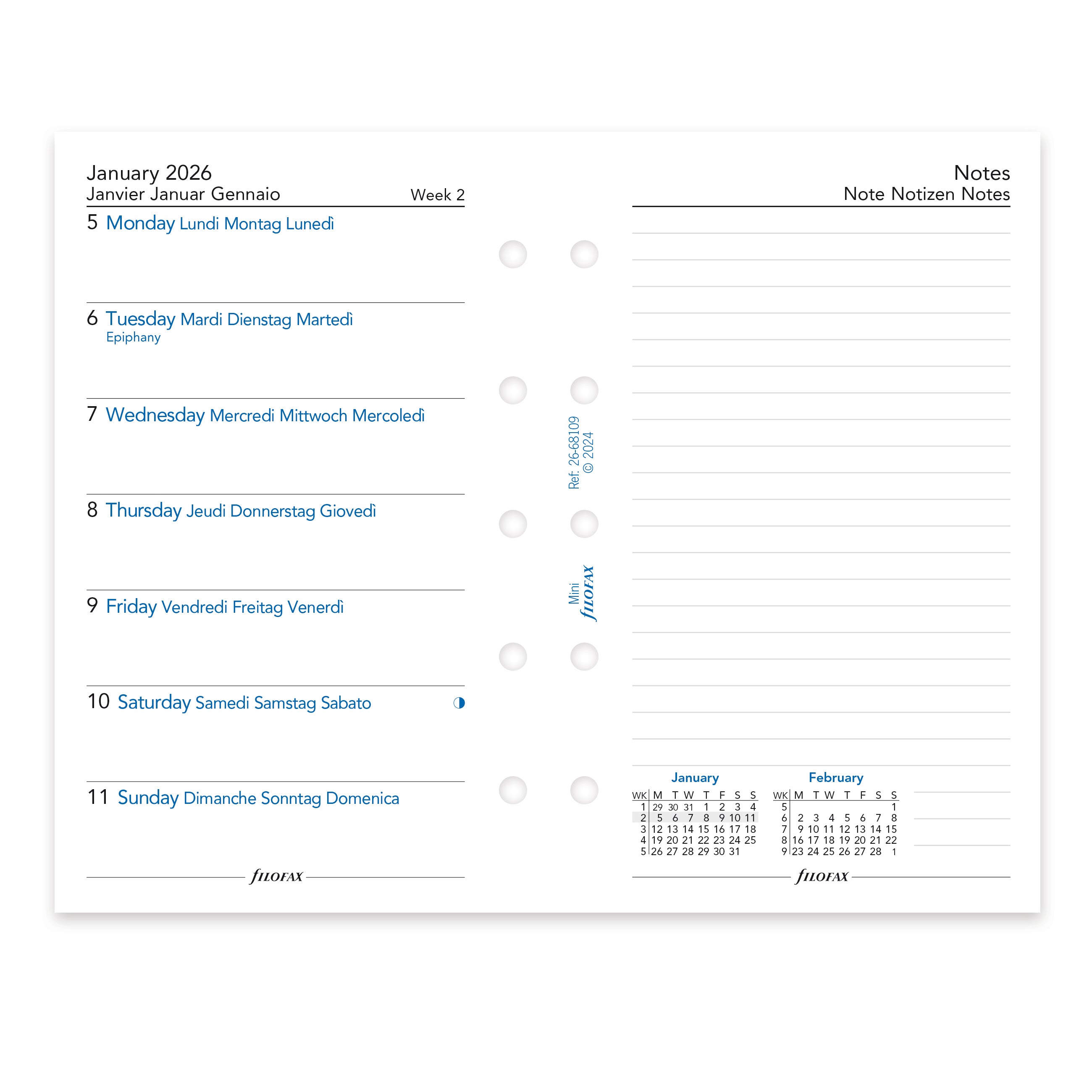 Filofax Mini Week on One Page with Notes 2026