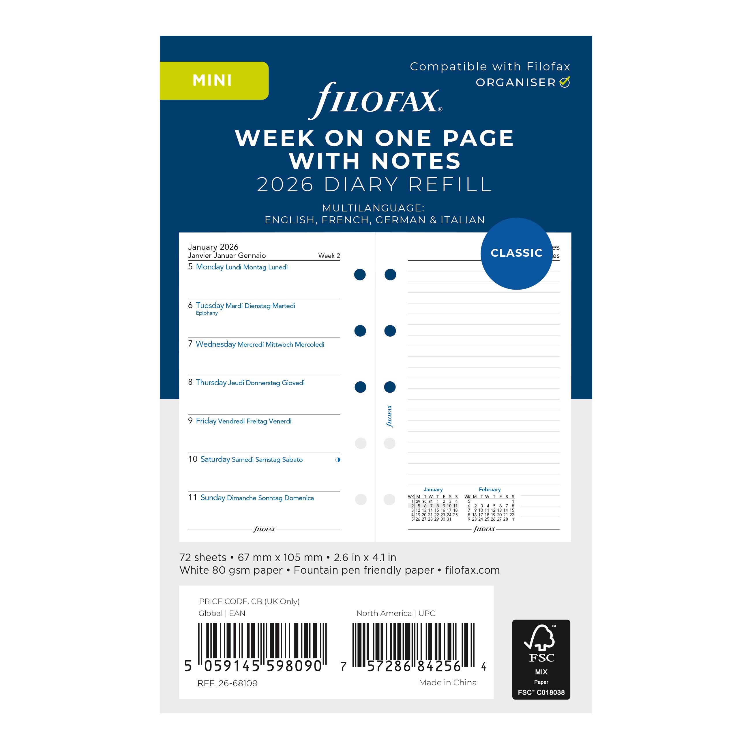 Filofax Mini Week on One Page with Notes 2026