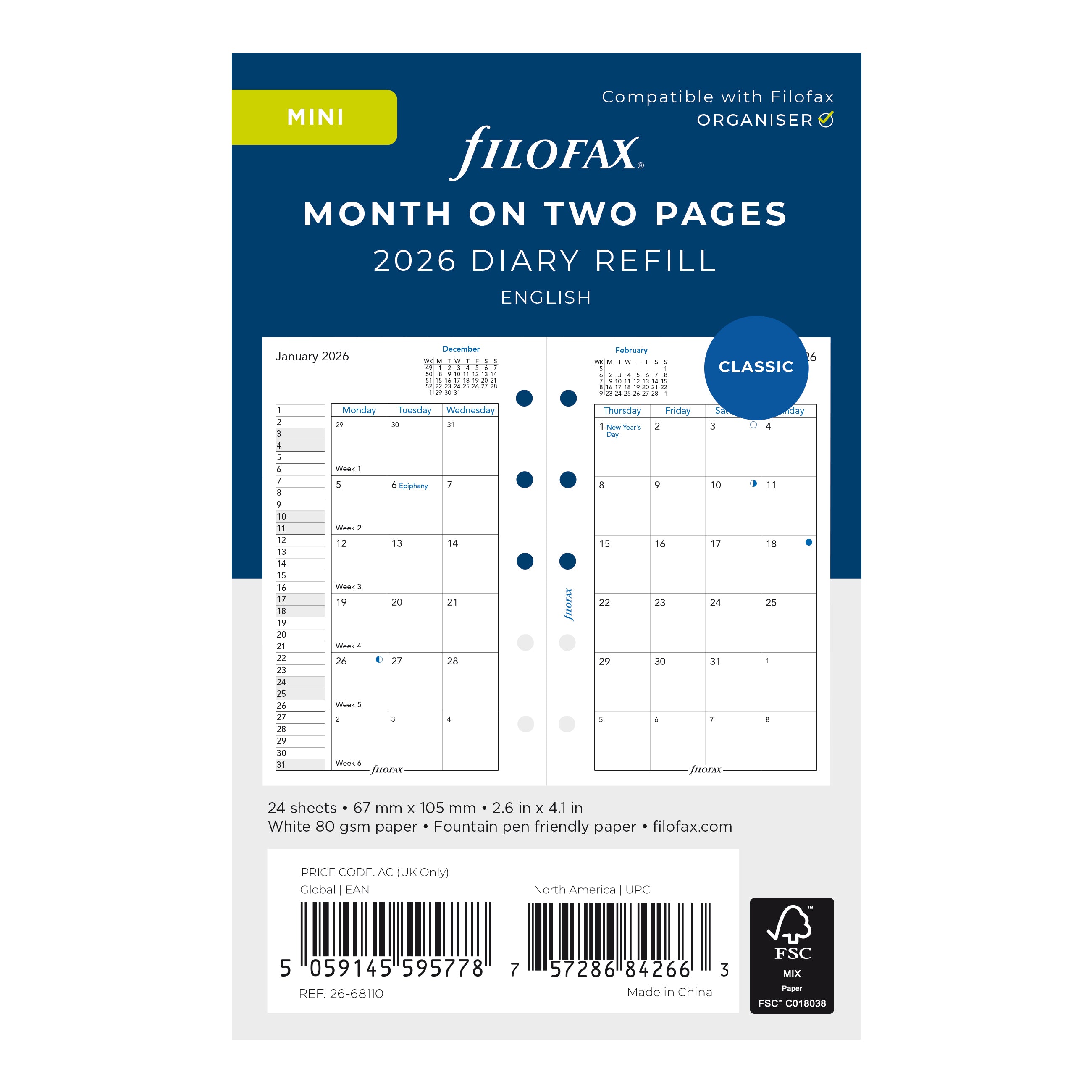 Filofax Mini Month on Two Pages 2026
