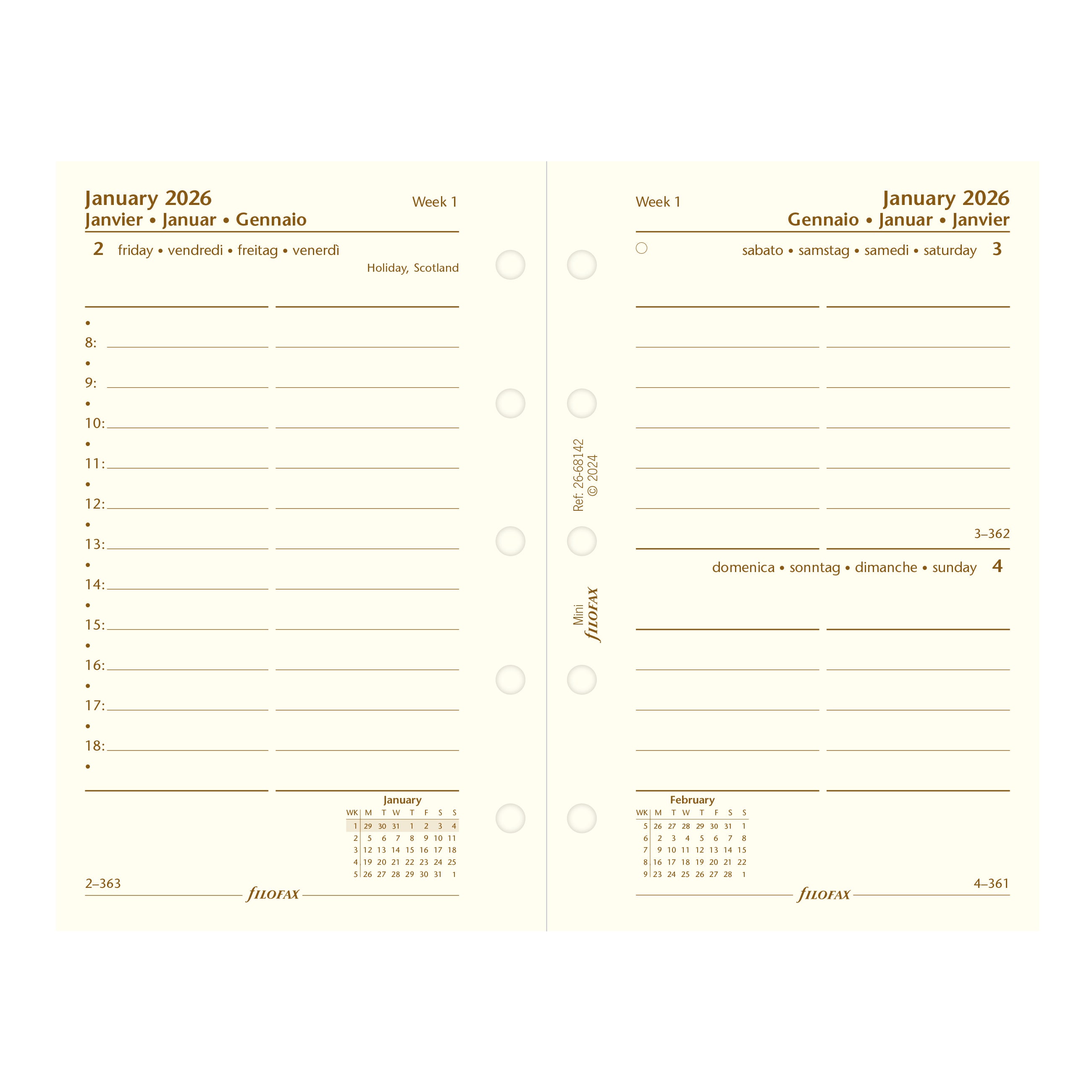 Filofax Mini Day per Page Cotton Cream 2026