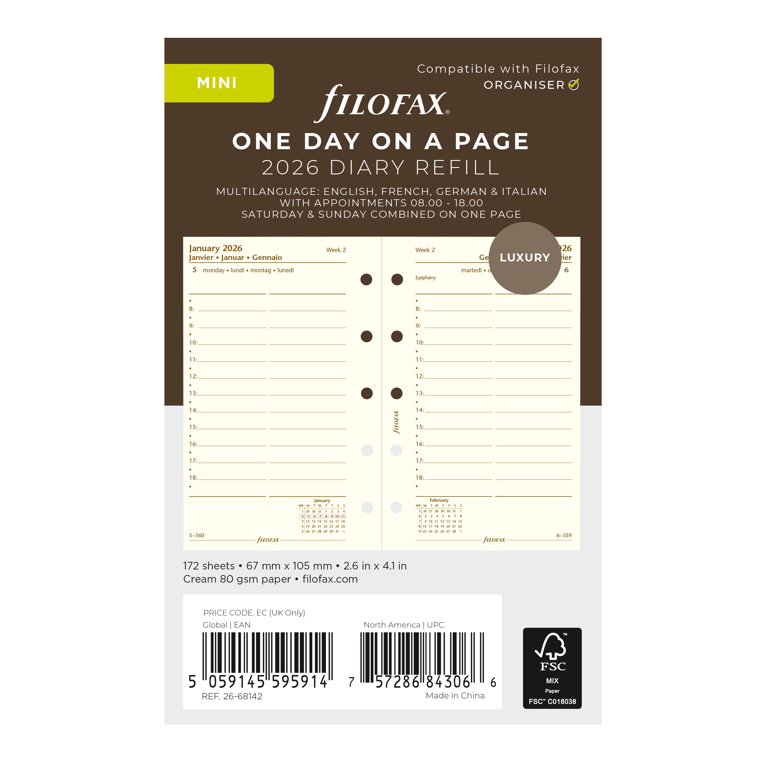 Filofax Mini Day per Page Cotton Cream 2026