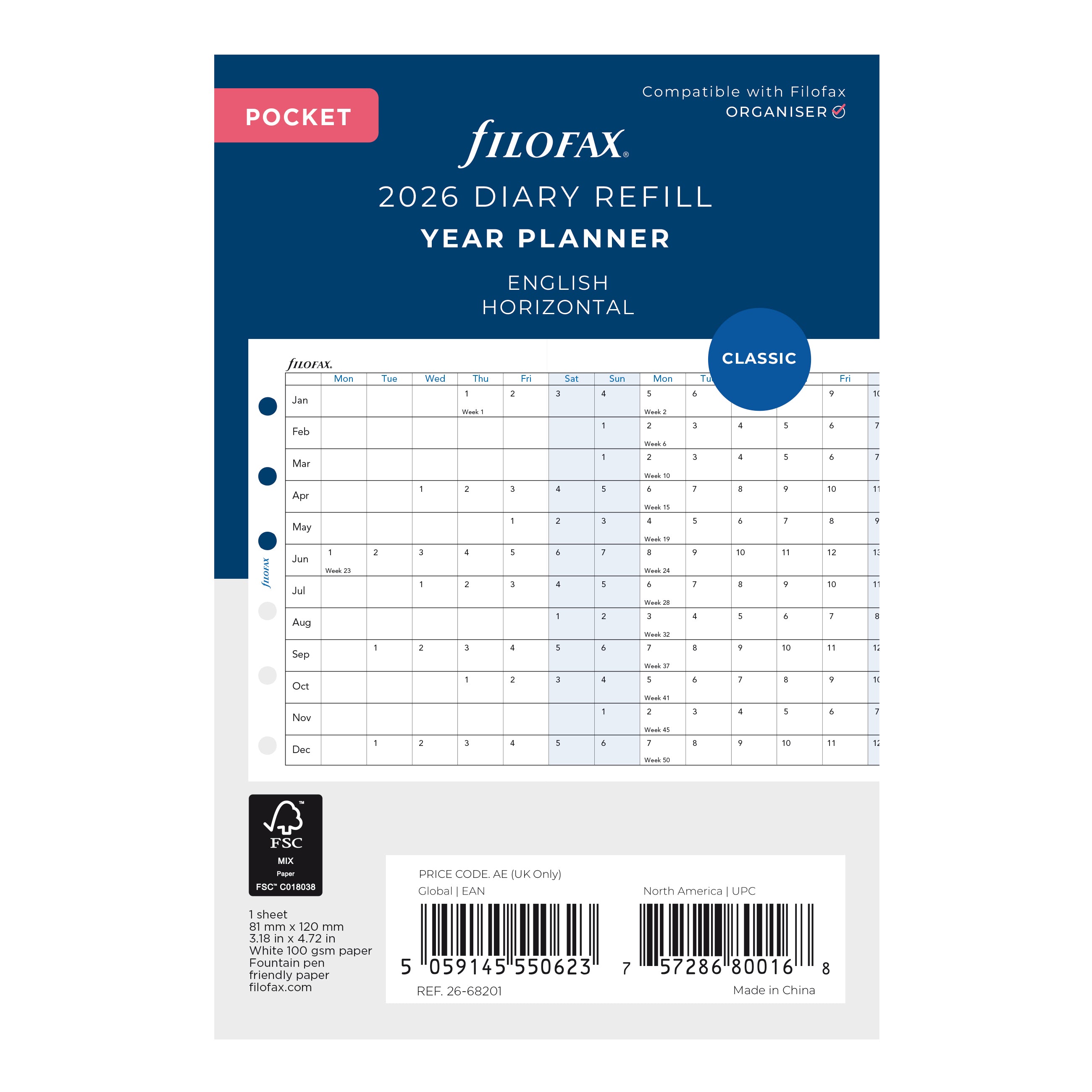 Filofax Pocket Horizontal Year Planner 2026
