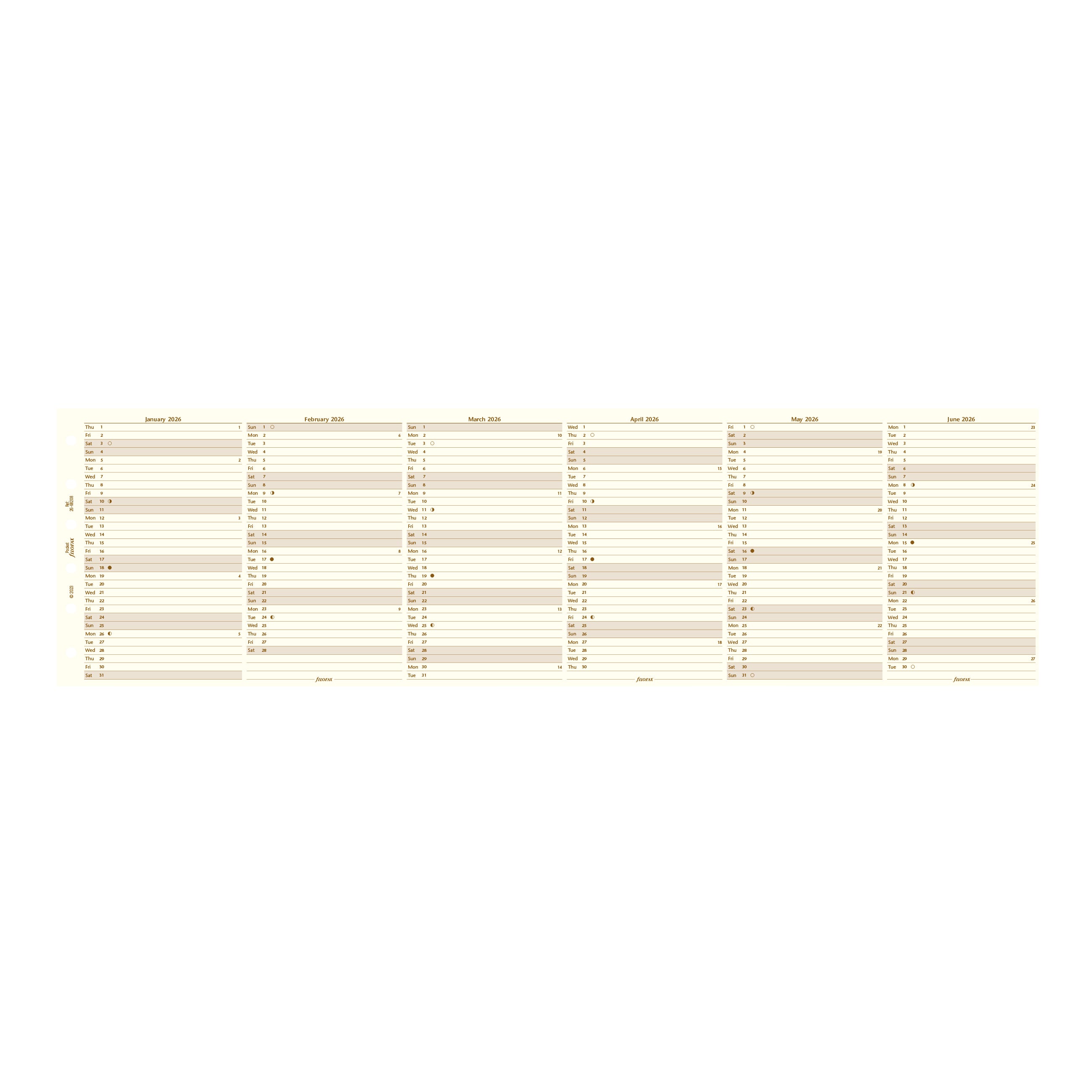 Filofax Pocket Vertical Year Planner Cotton Cream 2026