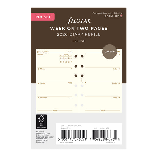 Filofax Pocket Week on Two Pages Cotton Cream 2026