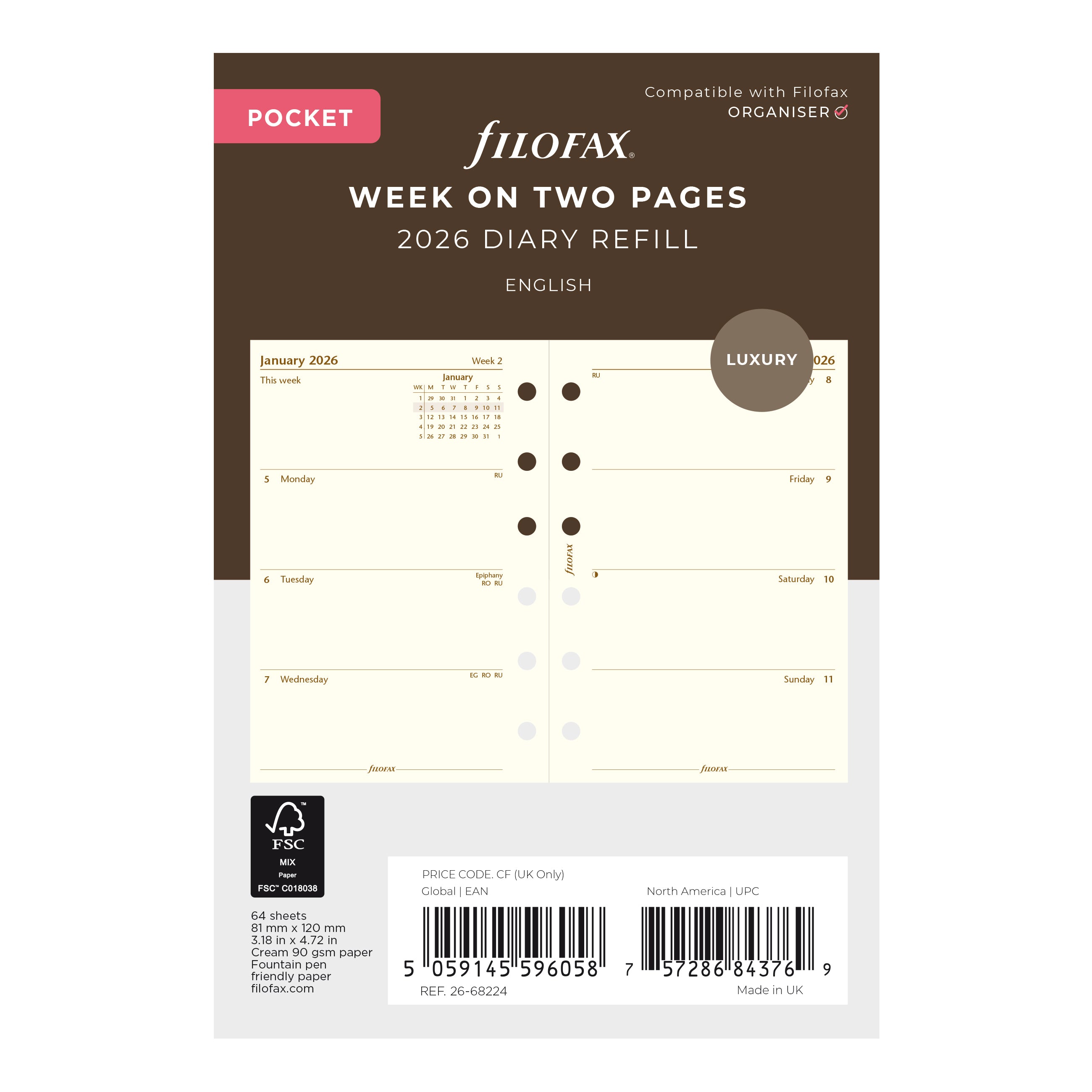 Filofax Pocket Week on Two Pages Cotton Cream 2026