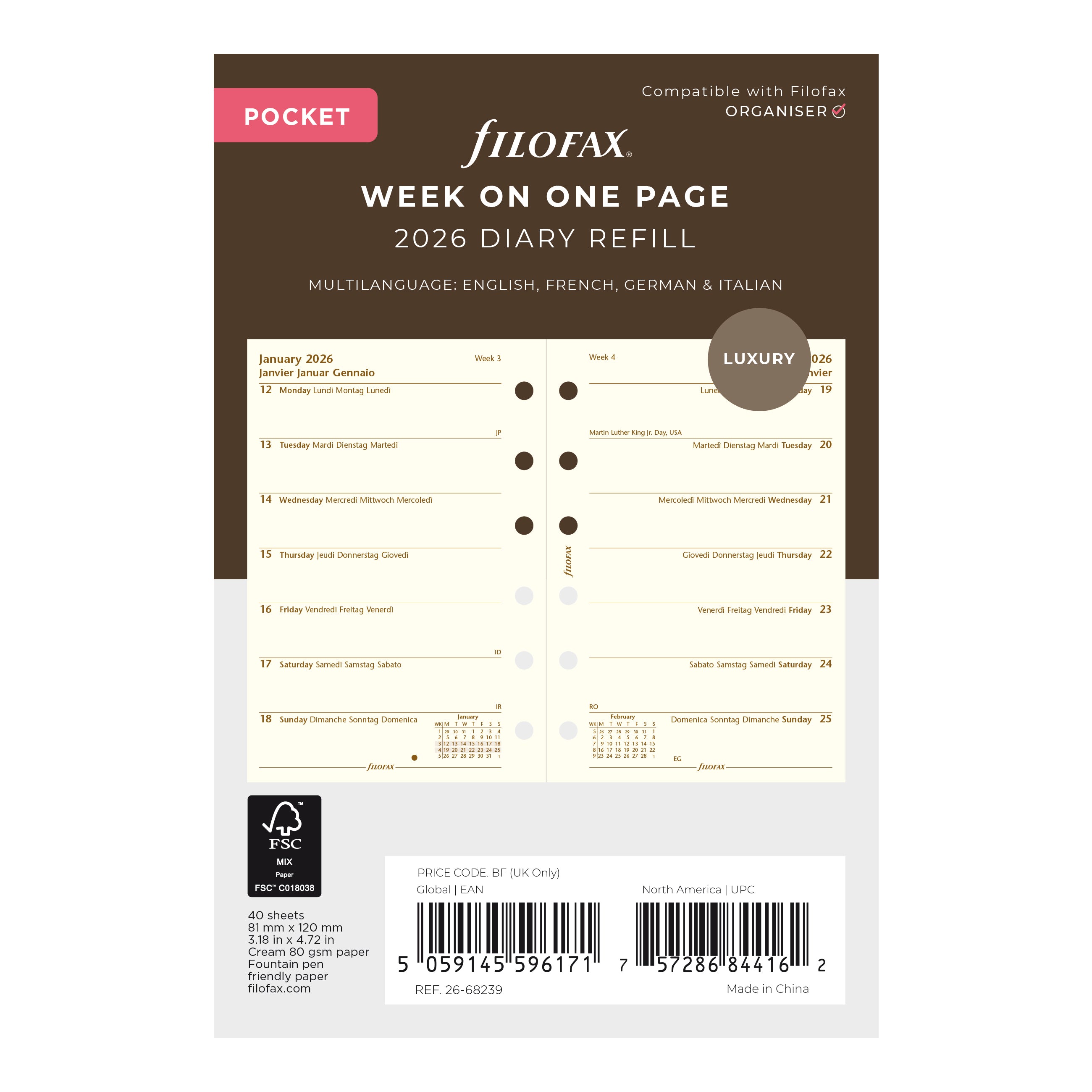 Filofax Pocket Week on One Page Cotton Cream 2026