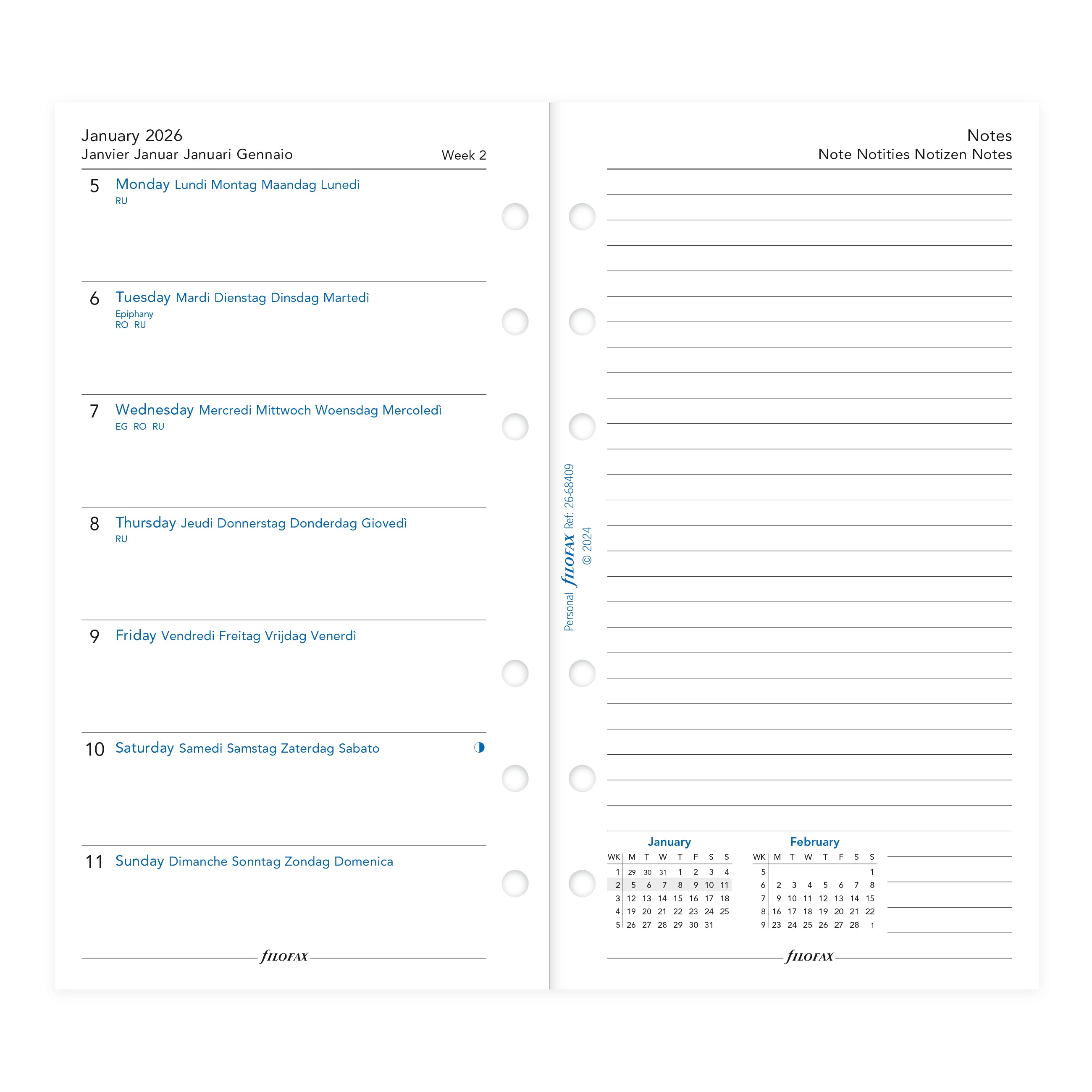 Filofax Personal Week on One Page with Notes 2026