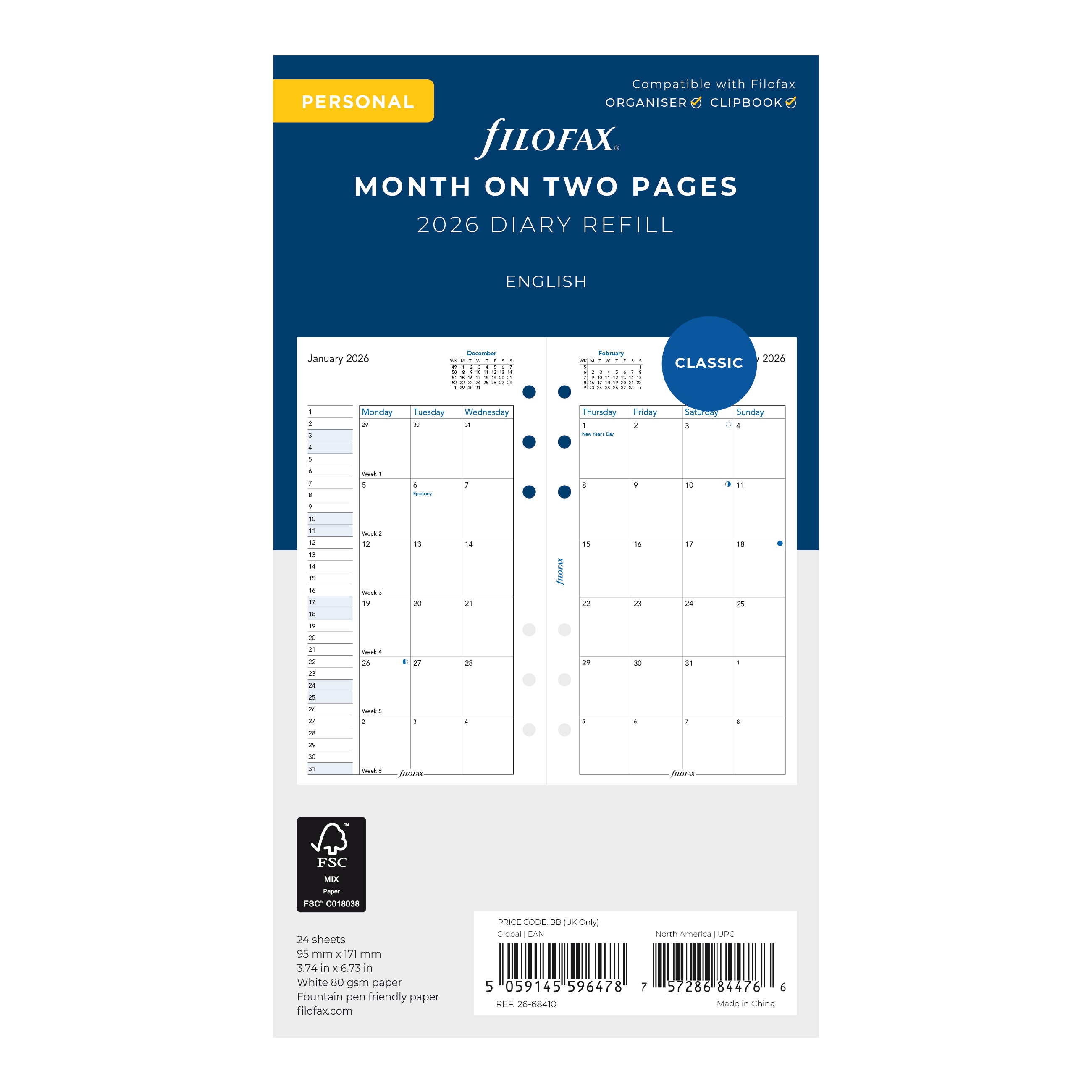 Filofax Personal Month on Two Pages 2026