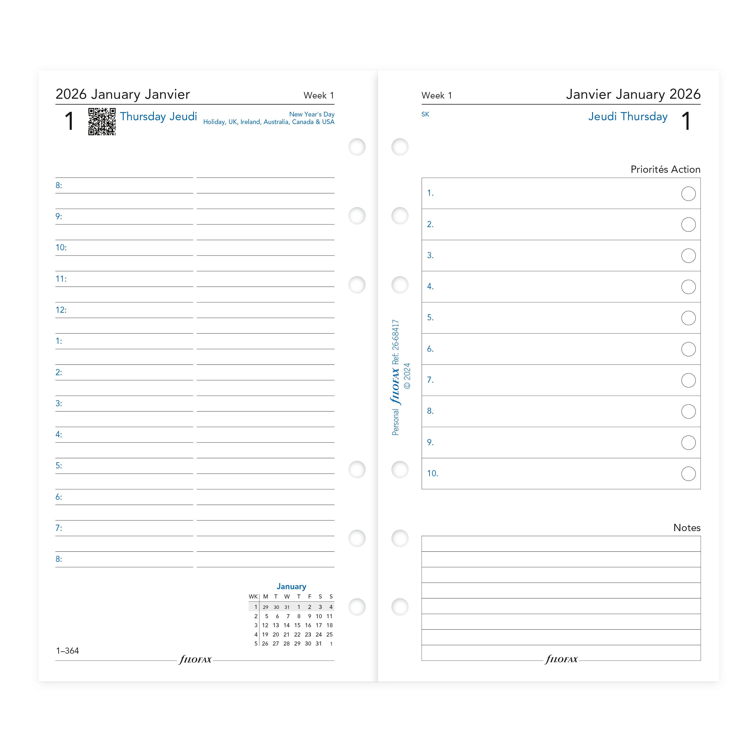 Filofax Personal One Day on Two Pages 2026