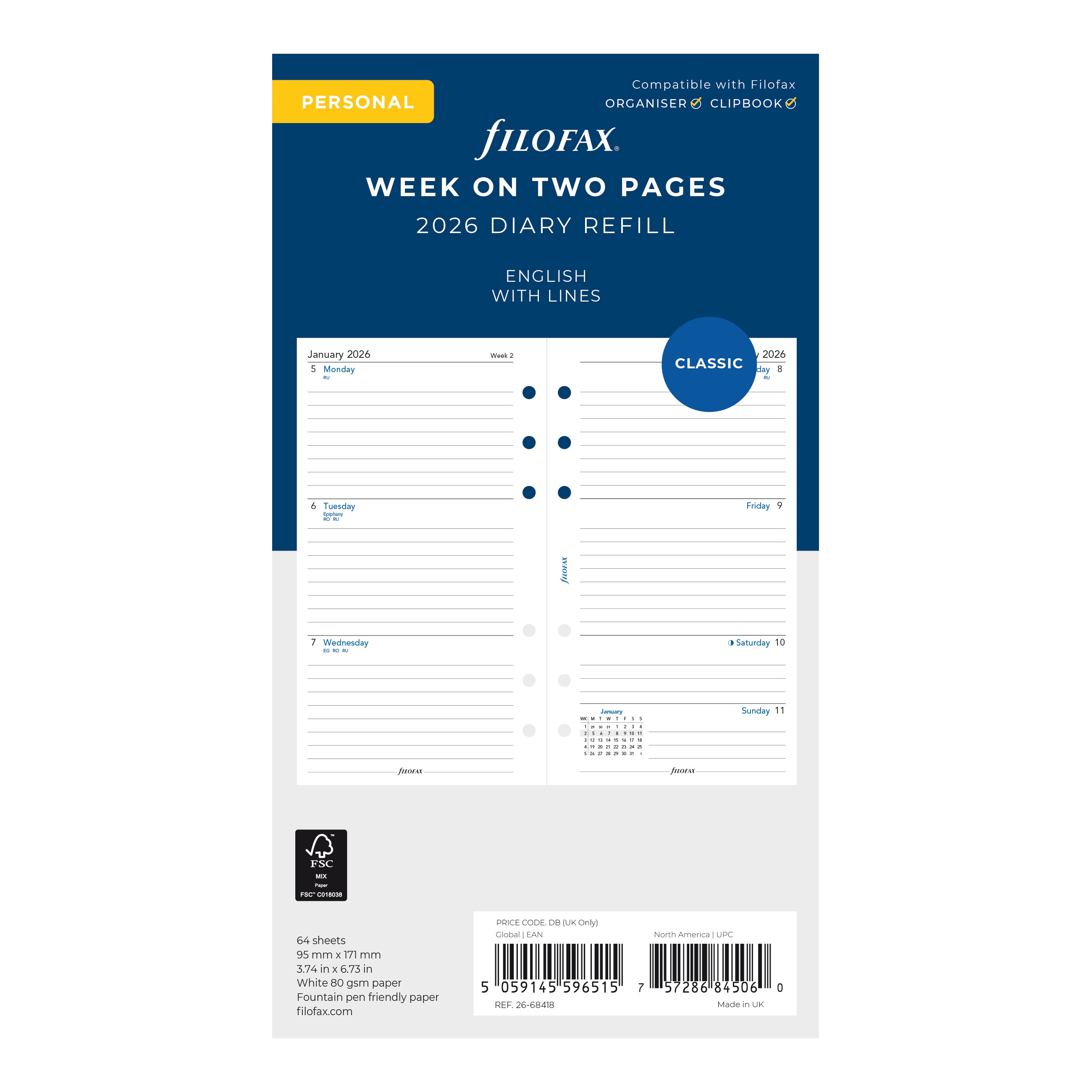 Filofax Personal Week on Two Pages Lined 2026
