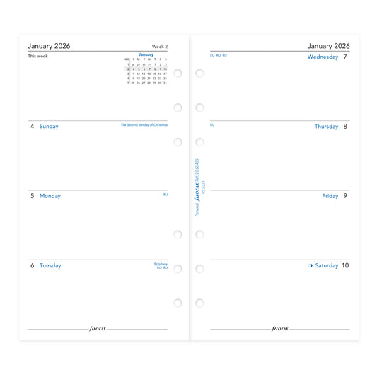 Filofax Personal Week on Two Pages Sunday Start 2026