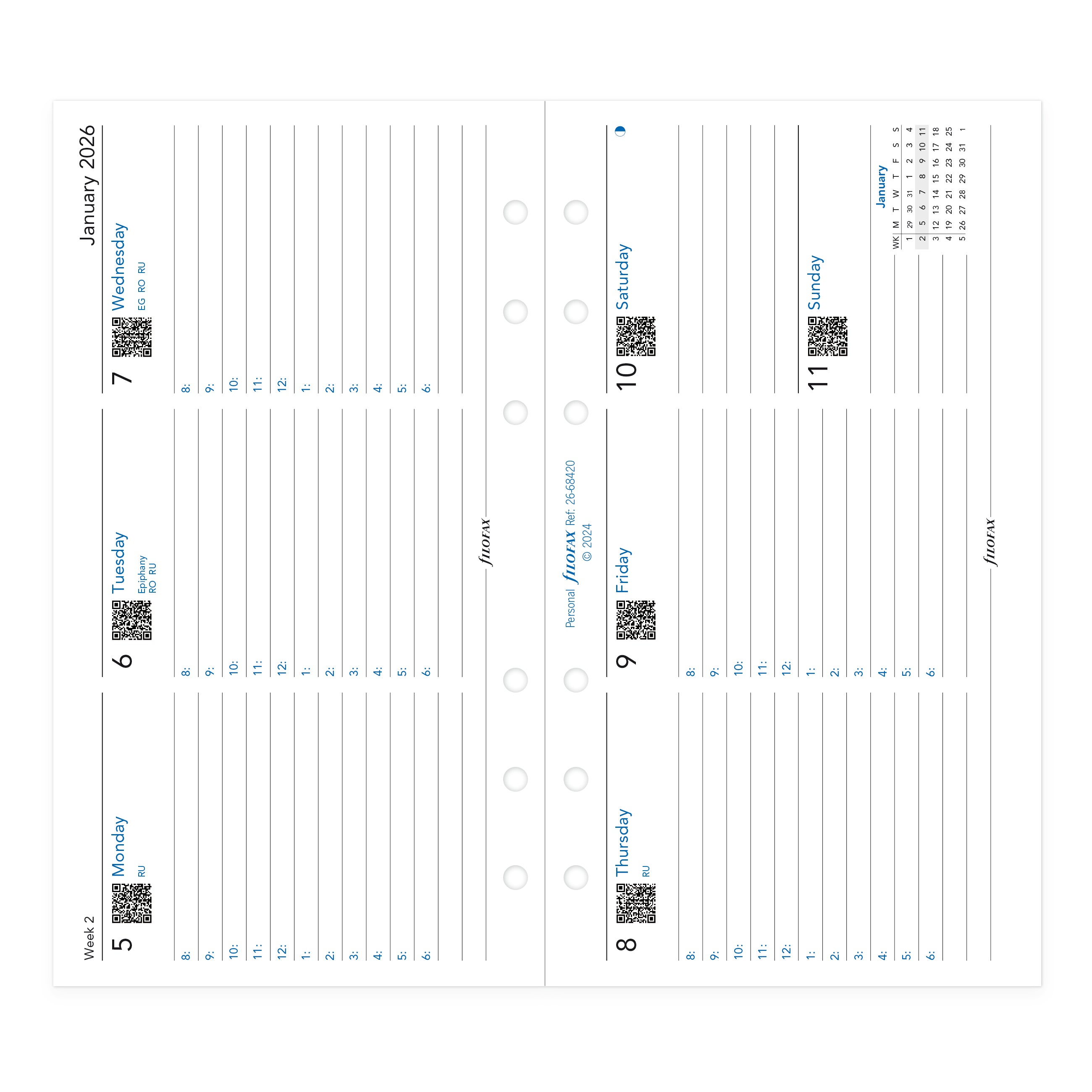 Filofax Personal Week on Two Pages Horizontal 2026