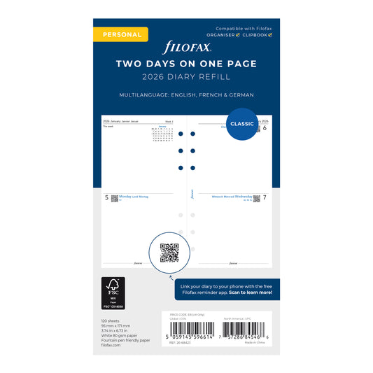 Filofax Personal Two Days on One Page 2026