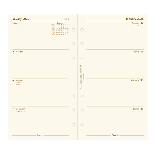 Filofax Personal Week on Two Pages Cotton Cream 2026