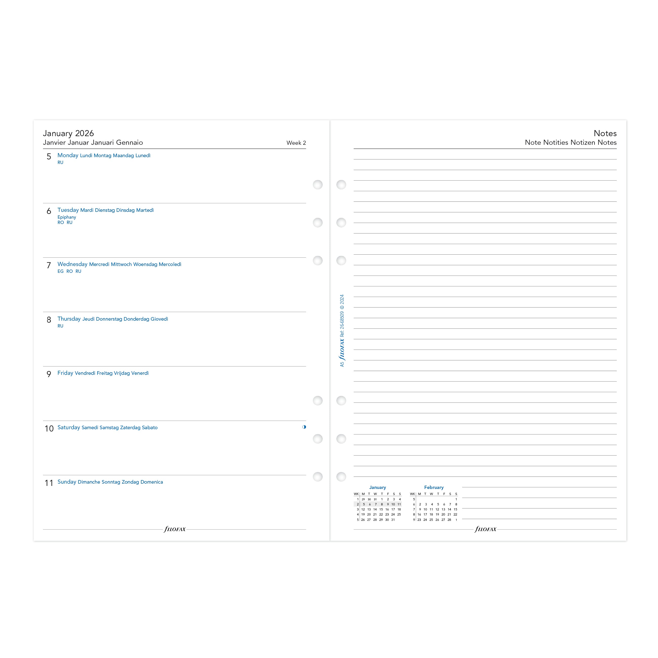 Filofax A5 Week on One Page with Notes 2026