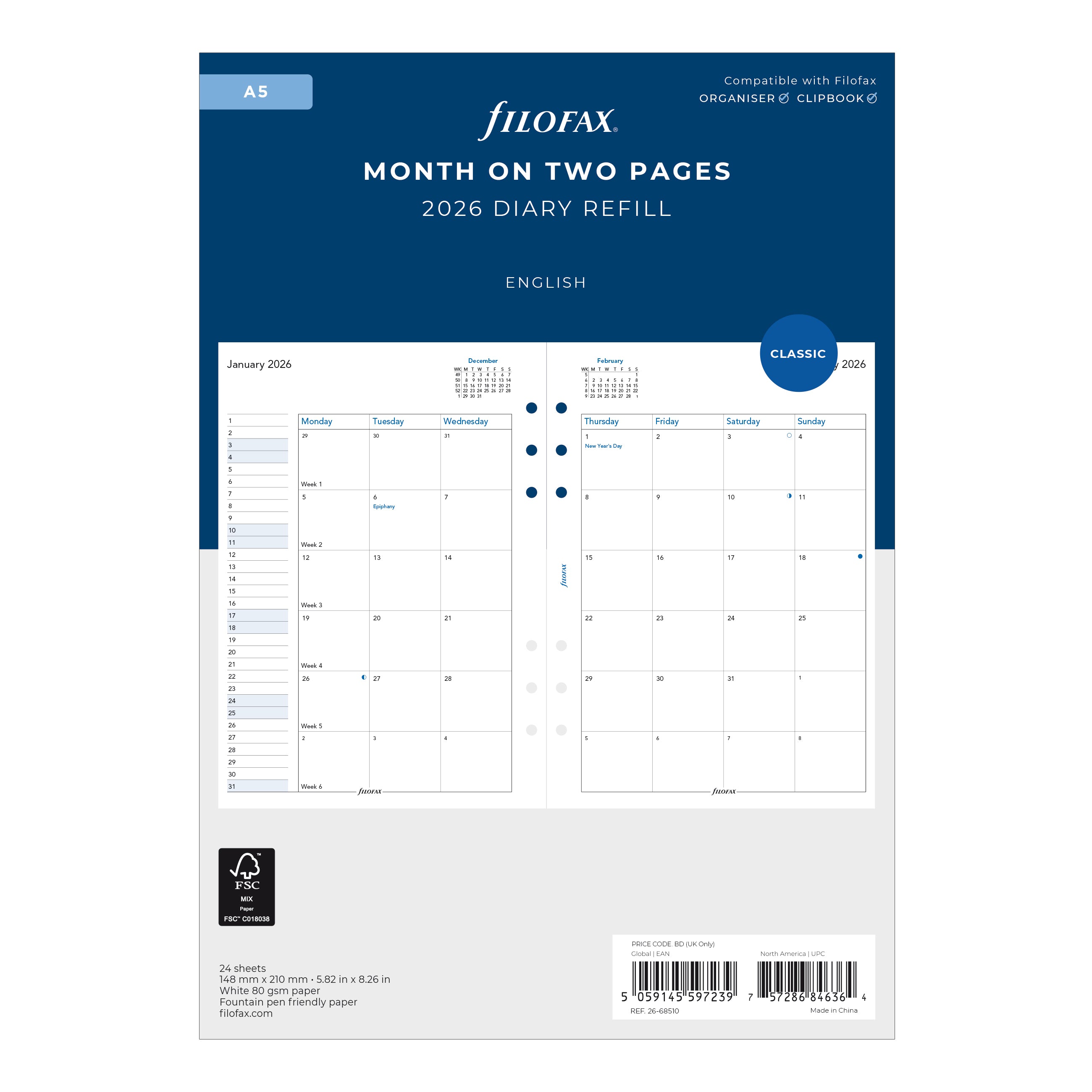 Filofax A5 Month on Two Pages 2026