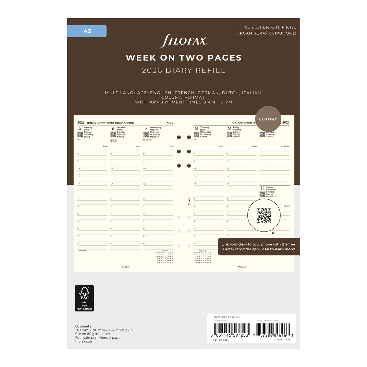 Filofax A5 Week on Two Pages Cotton Cream 2026 | Laywine’s