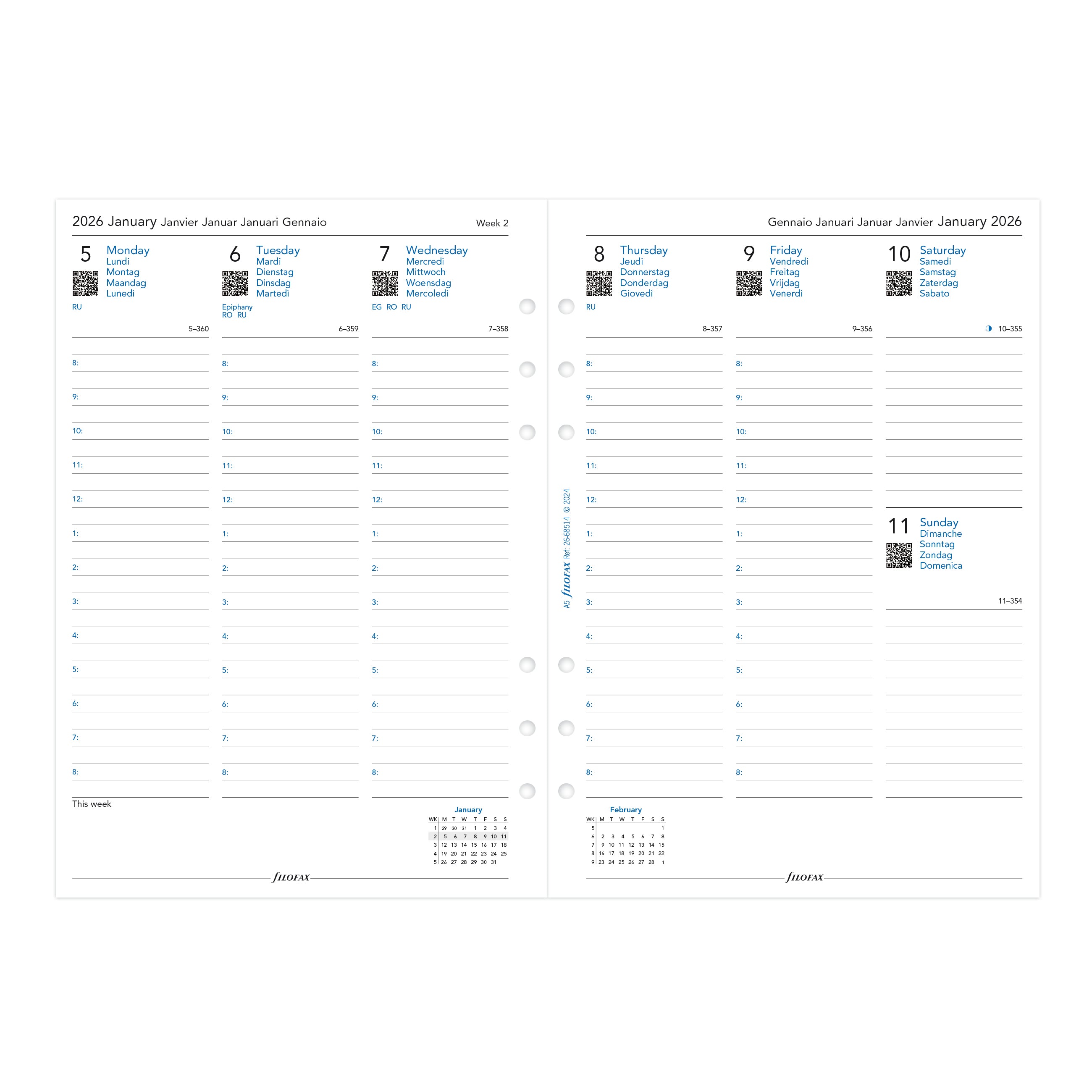 Filofax A5 Week on Two Pages Multilanguage 2026