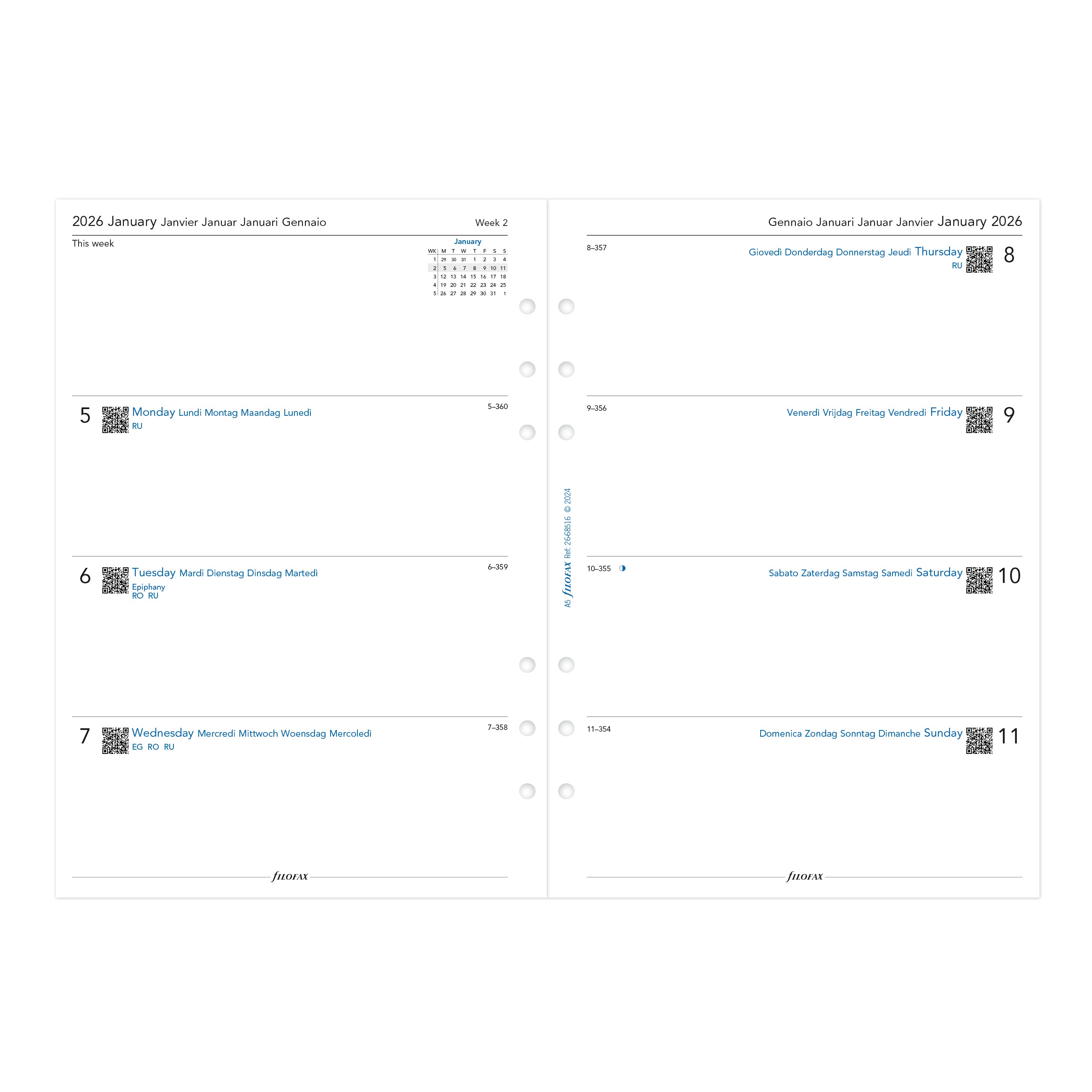 Filofax A5 Week on Two Pages Multilanguage 2026