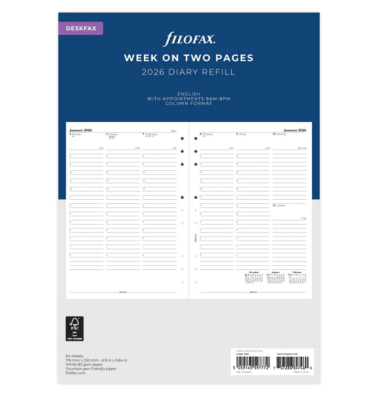 Filofax Deskfax Week on Two Pages with Appointments 2026