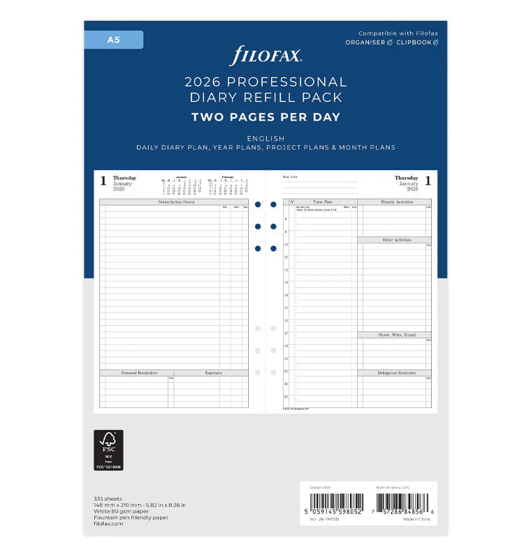 Filofax A5 Two Pages per Day 2026