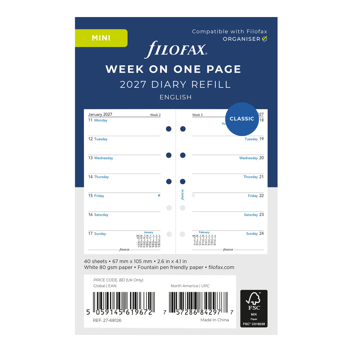 Filofax Mini Week On One Page 2027