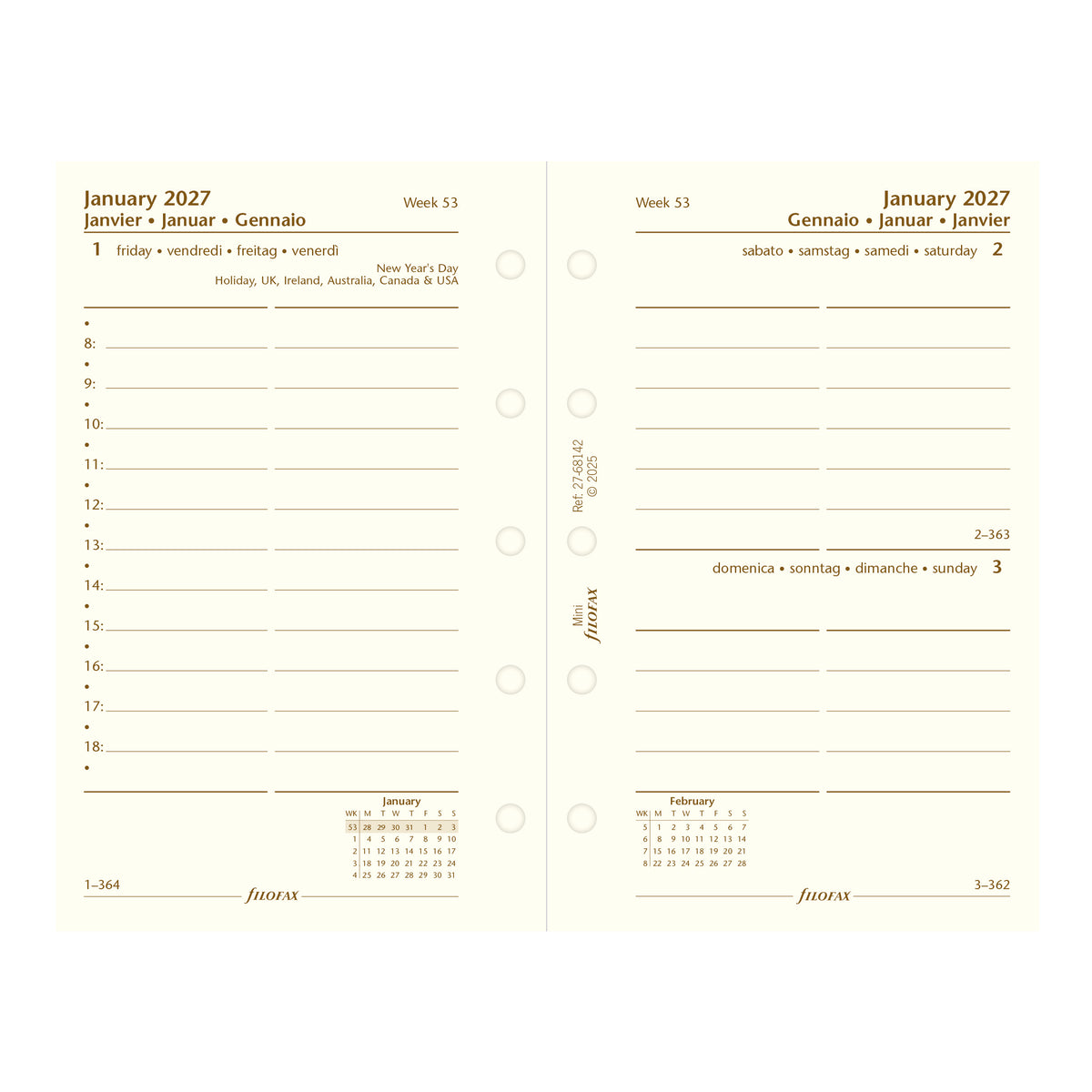 Filofax Mini Day per Page Cotton Cream 2027