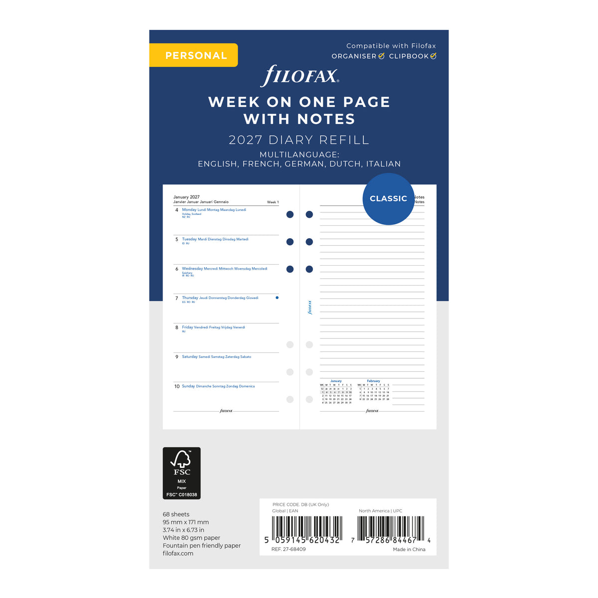 Filofax Personal Week on One Page with Notes 2027
