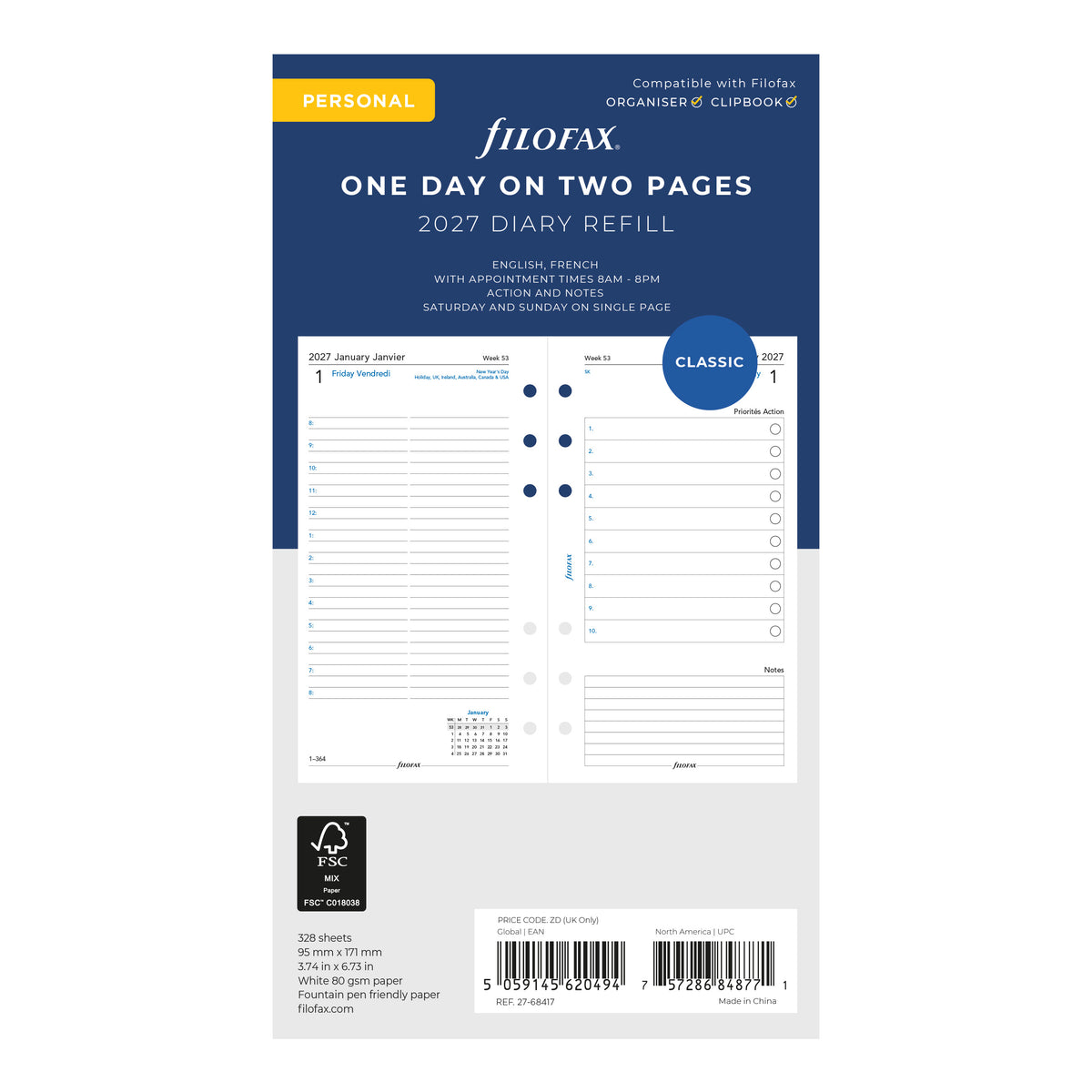 Filofax Personal One Day on Two Pages 2027
