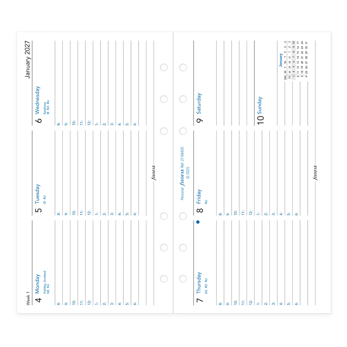Filofax Personal Week on Two Pages Horizontal 2027