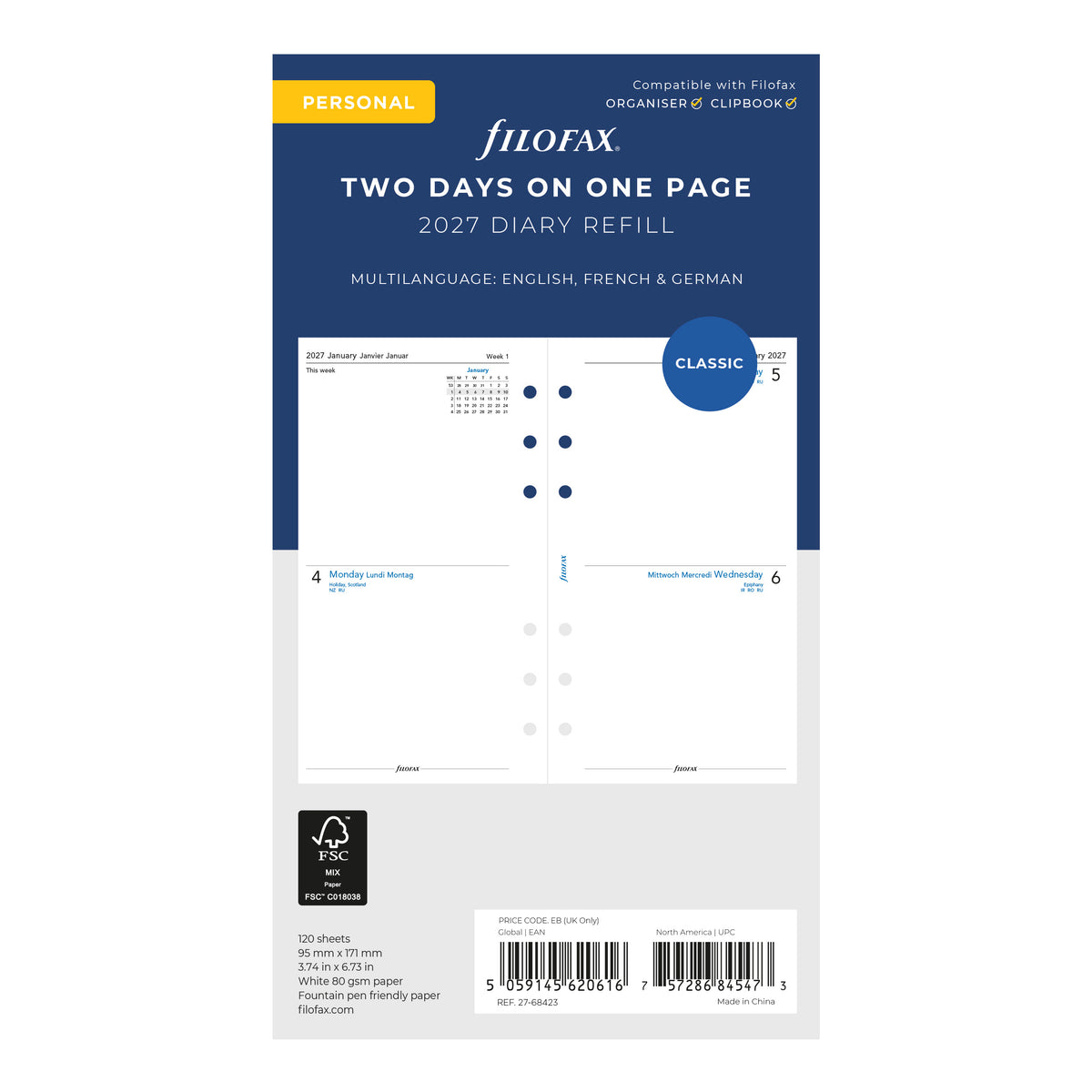 Filofax Personal Two Days on One Page 2027
