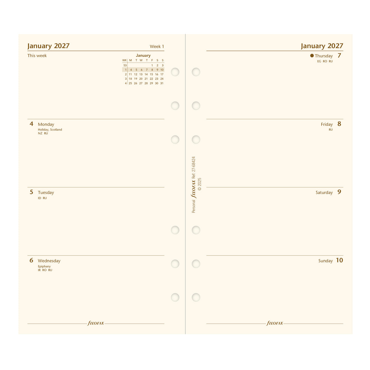 Filofax Personal Week on Two Pages Cotton Cream 2027