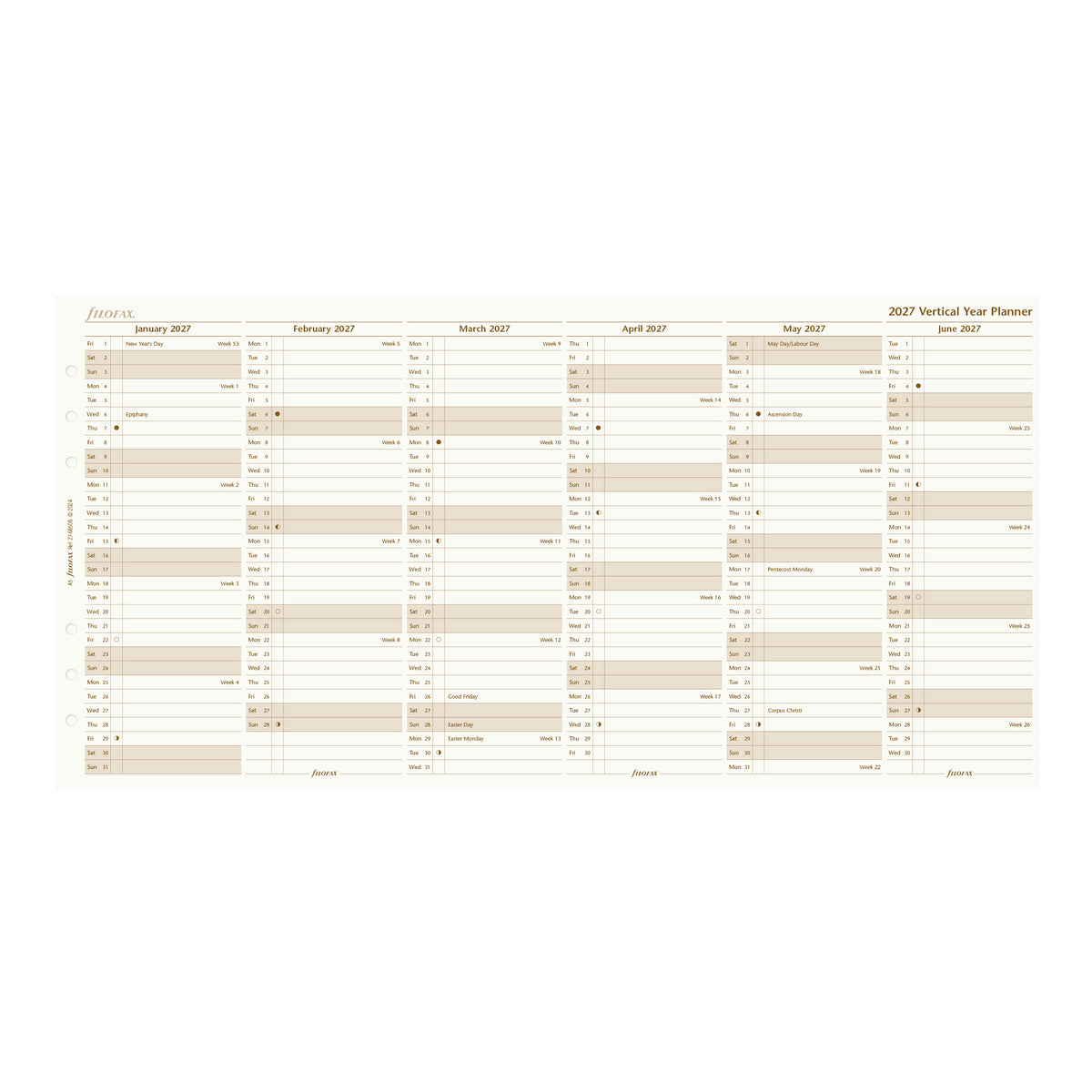 Filofax A5 Vertical Year Planner Cotton Cream 2027