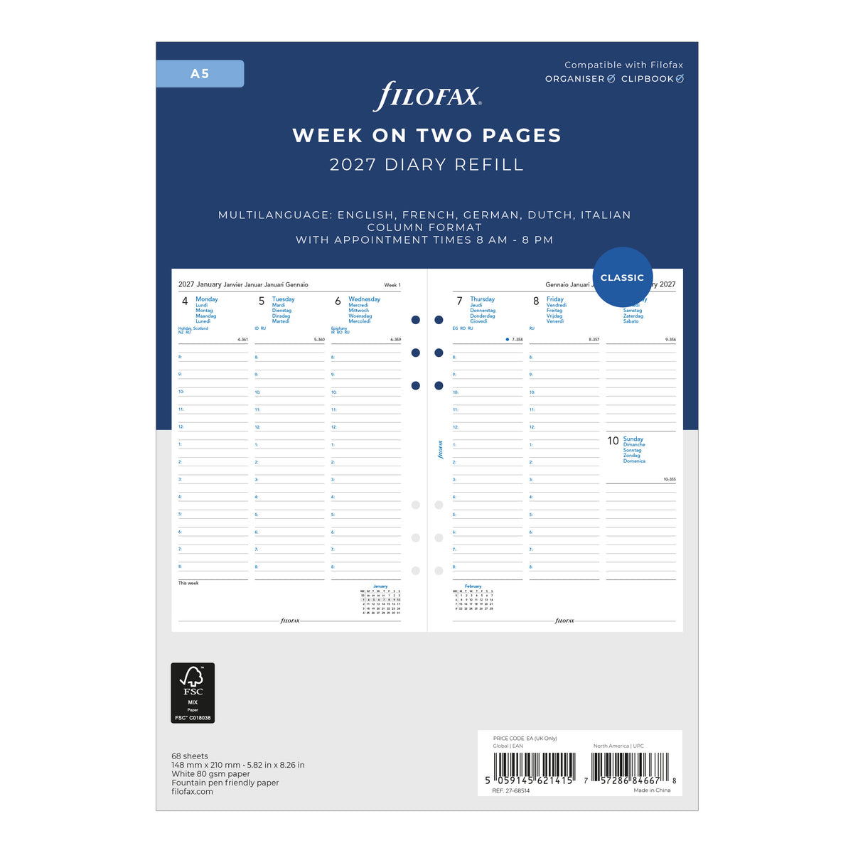 Filofax A5 Week on Two Pages Multilanguage 2027