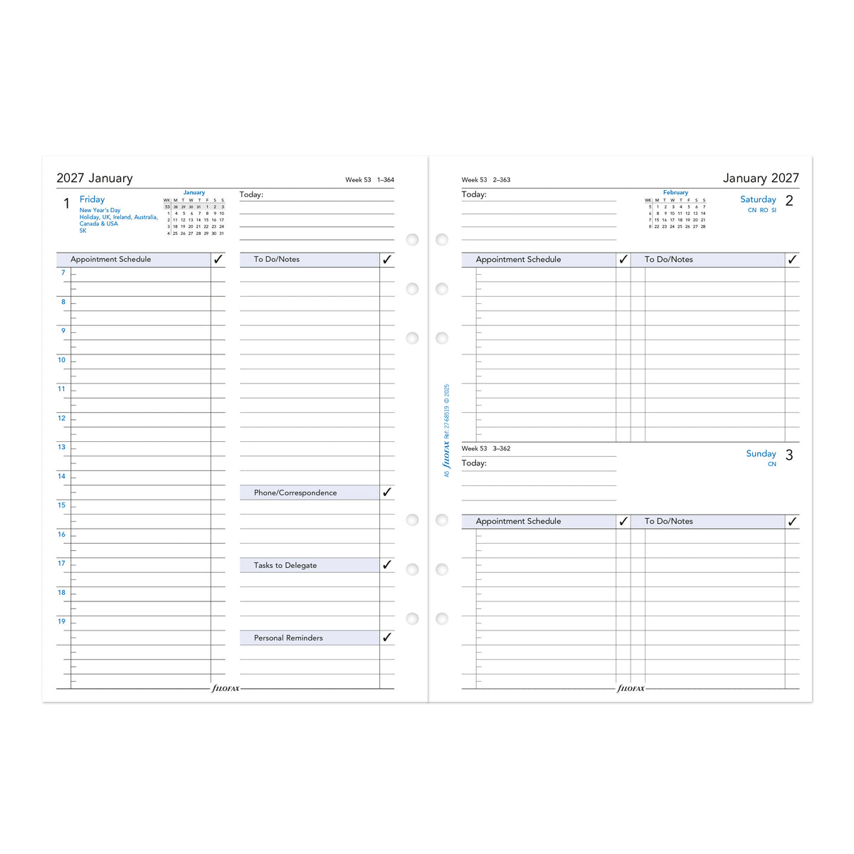 Filofax A5 Business One Day on a Page 2027