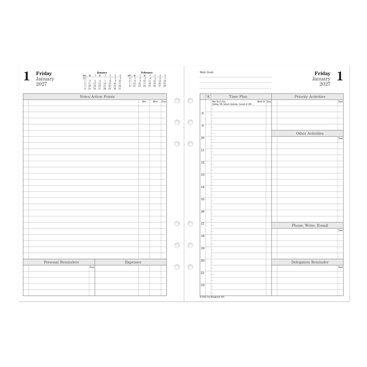 Filofax A5 Two Pages per Day 2027