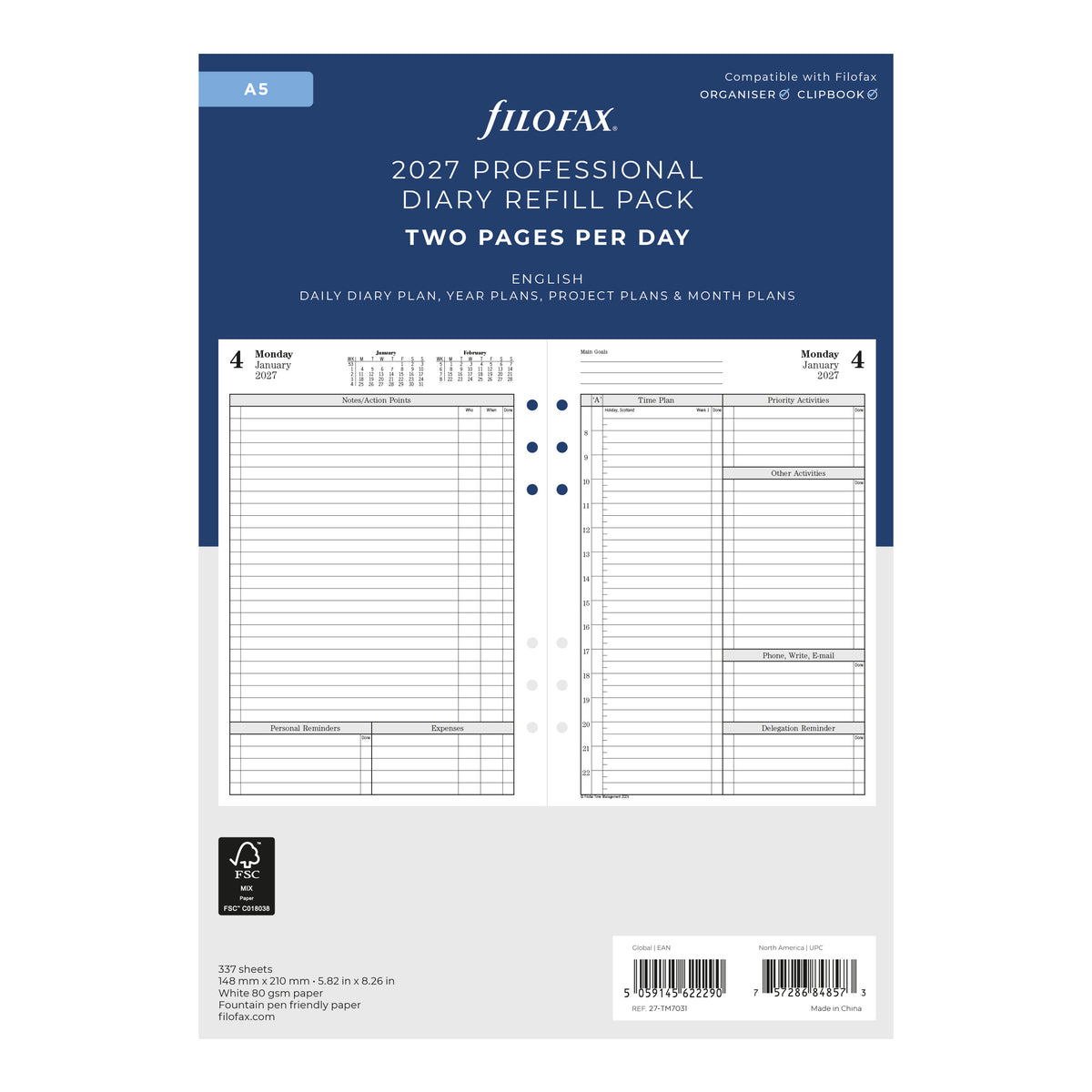 Filofax A5 Two Pages per Day 2027
