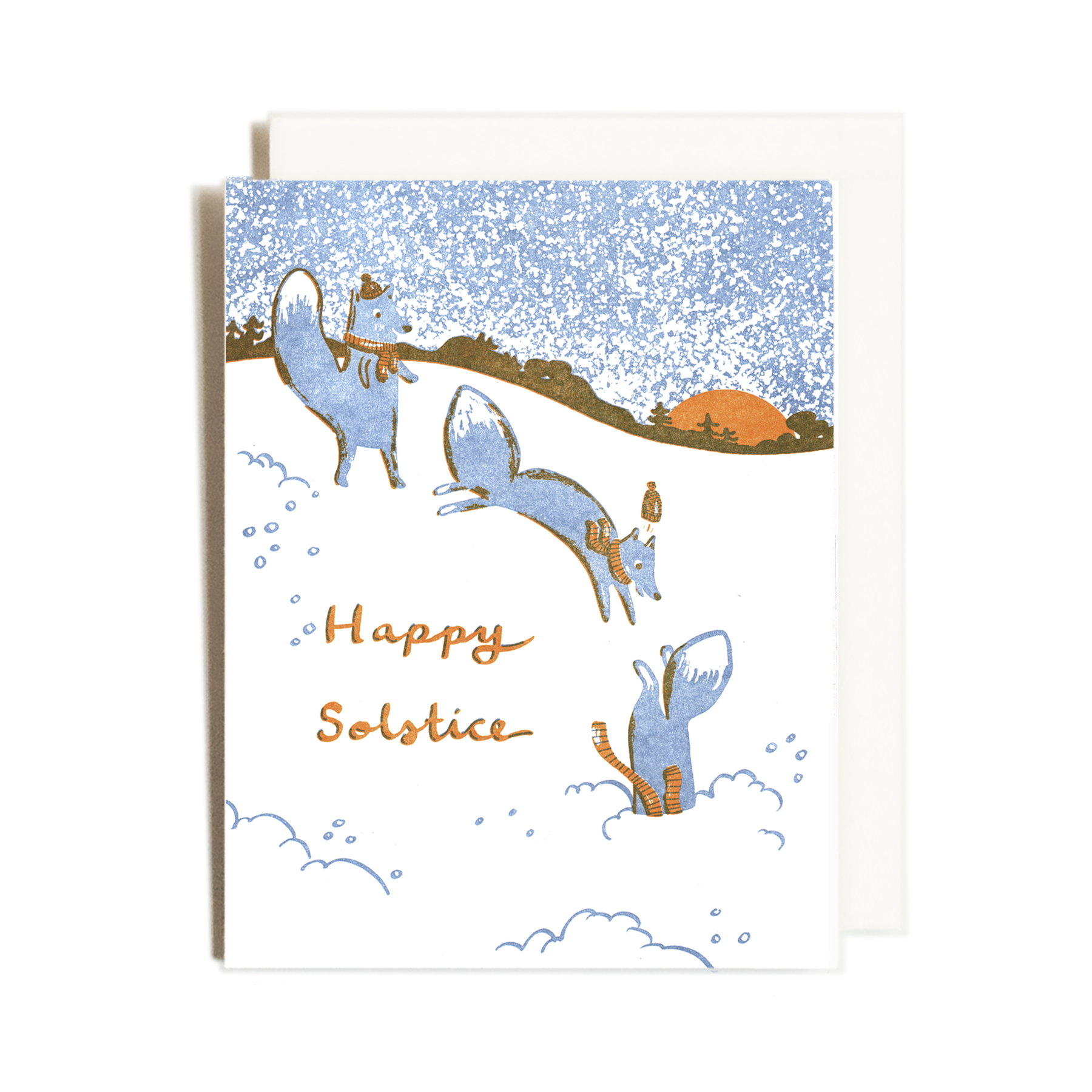 Homework Letterpress Solstice Foxes Holiday Card