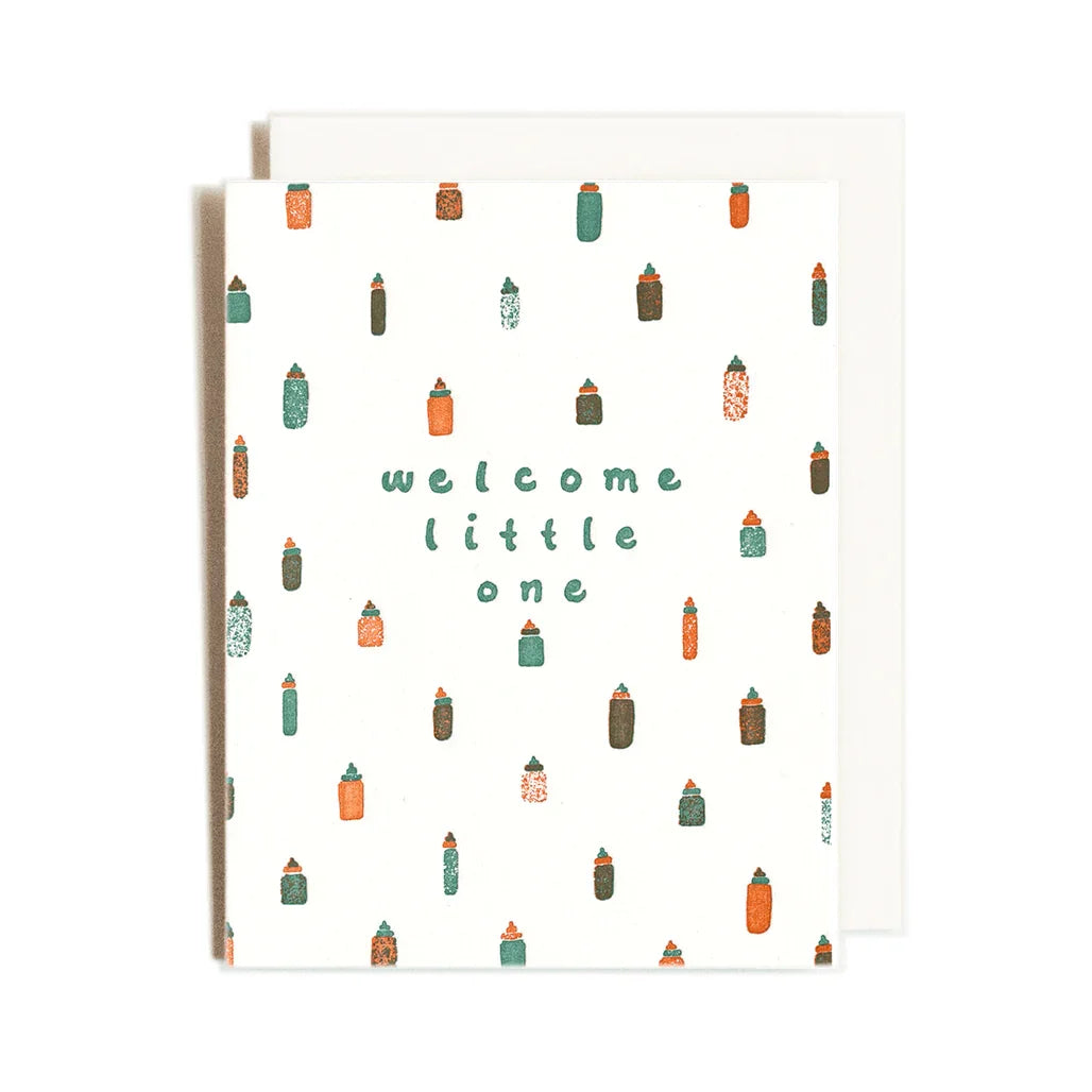 Homework Letterpress Welcome Little One Green Card