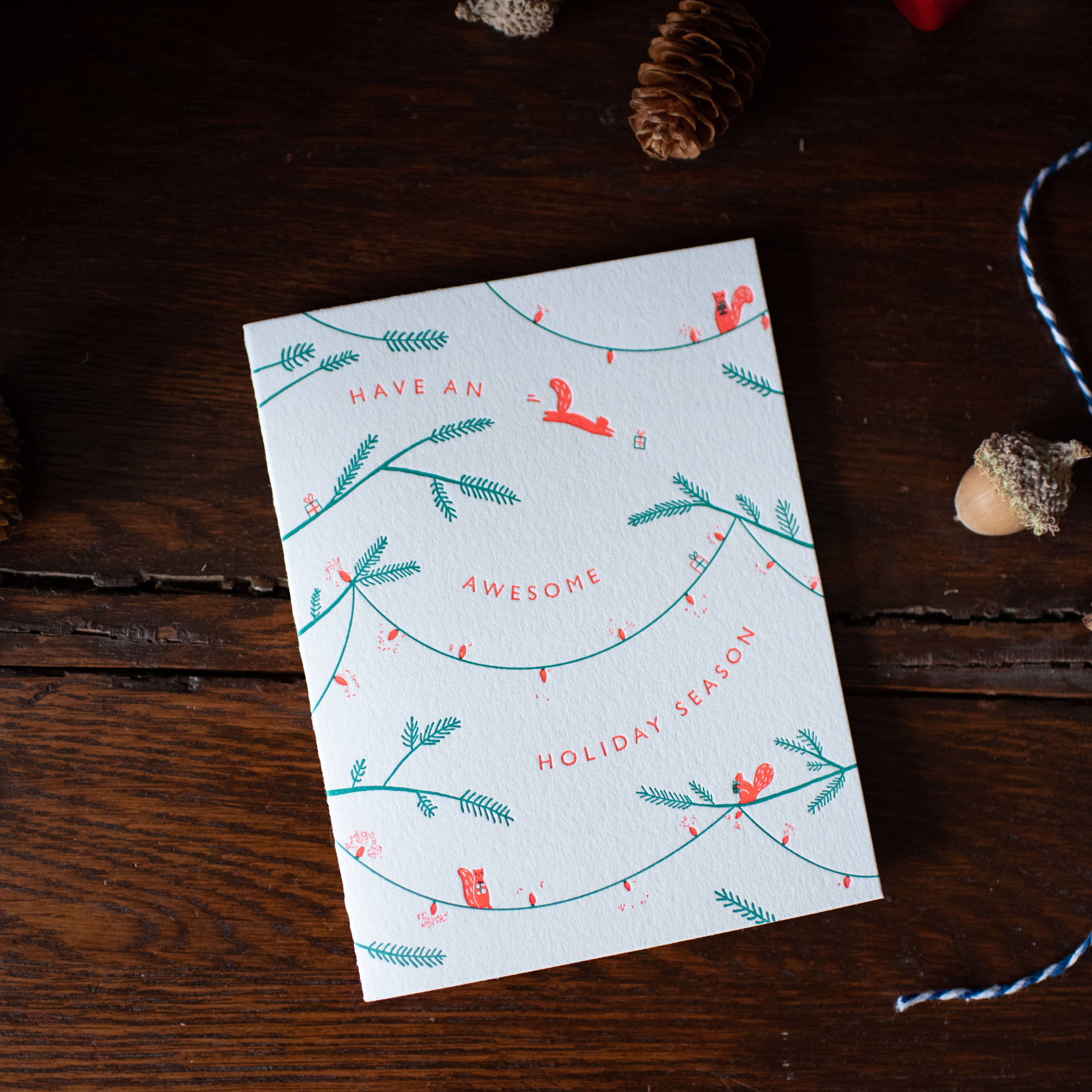 Homework Letterpress Squirrels Christmas Holiday Card