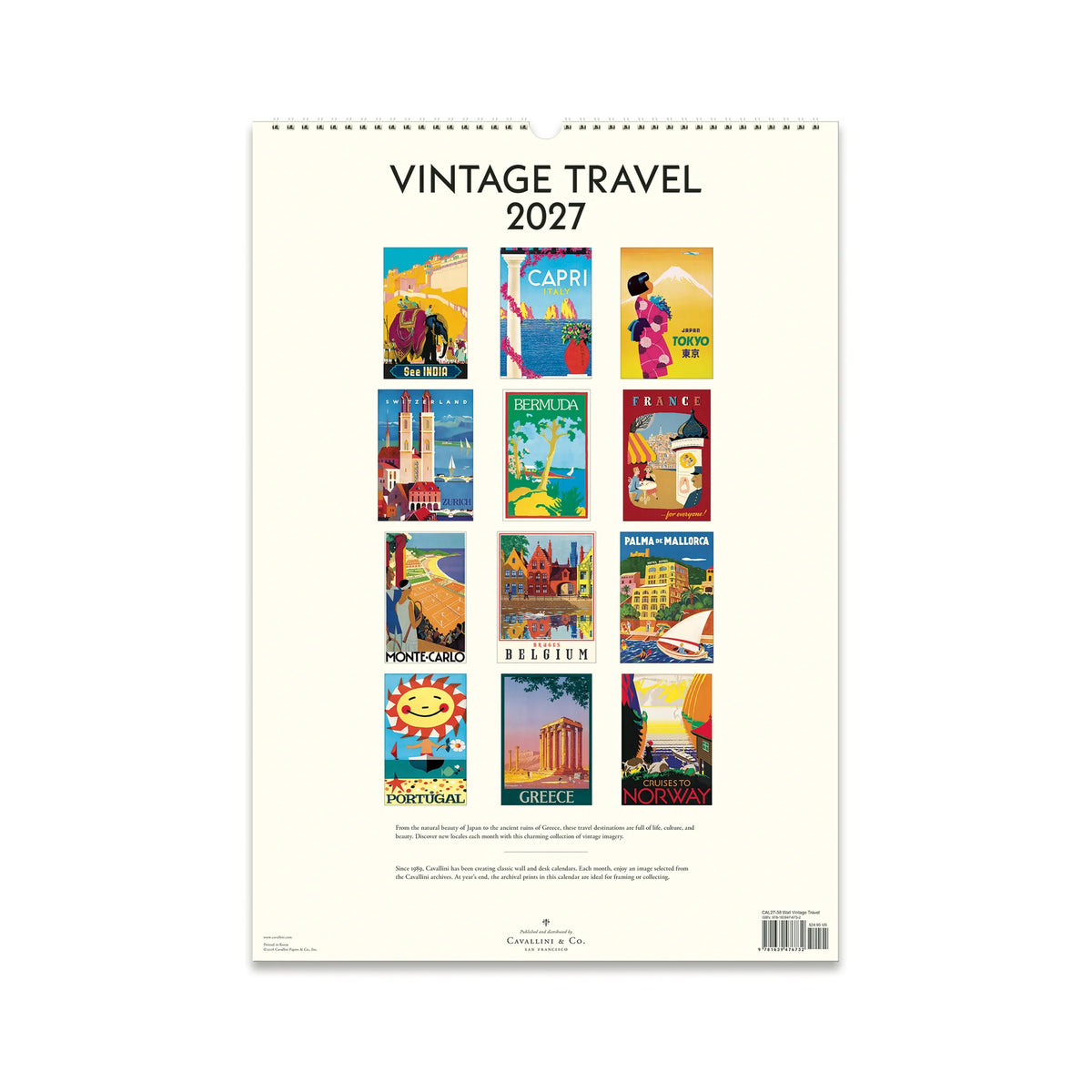 Cavallini Vintage Travel Wall Calendar 2027