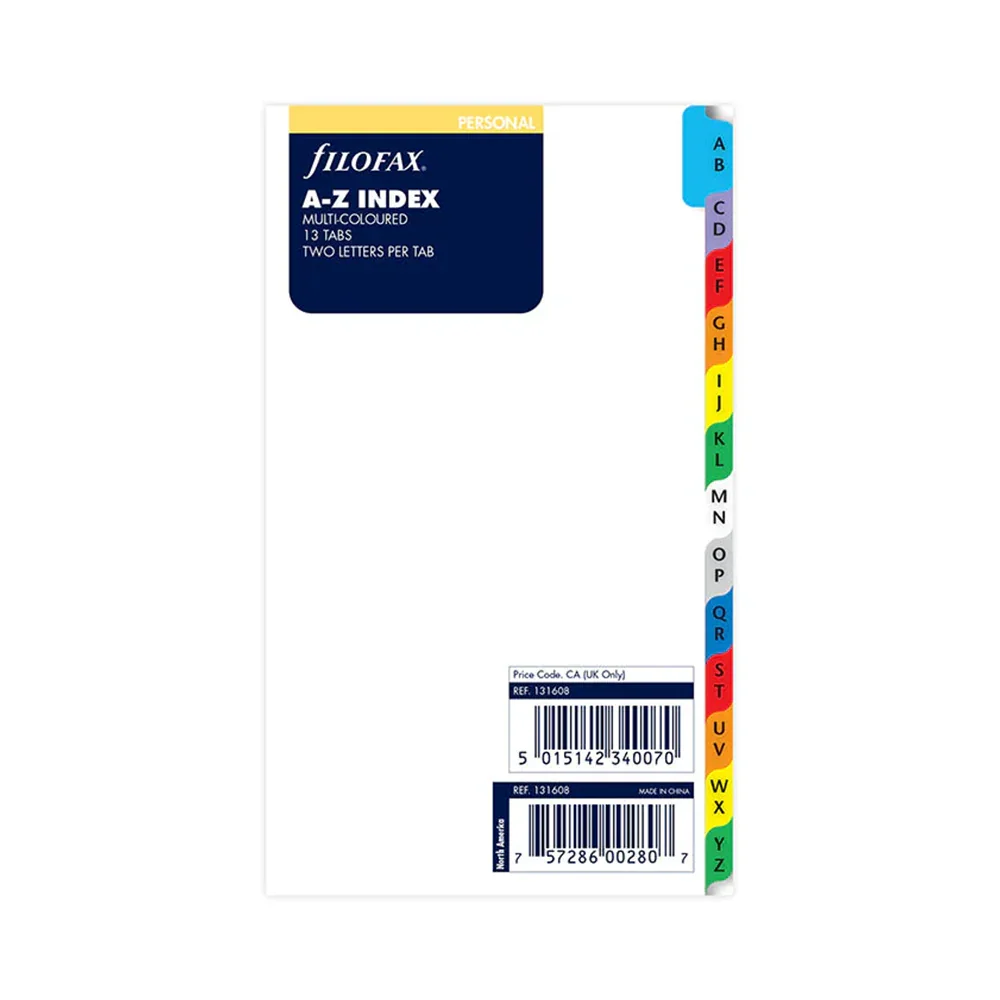 Filofax Personal A-Z Dividers with Coloured Tabs