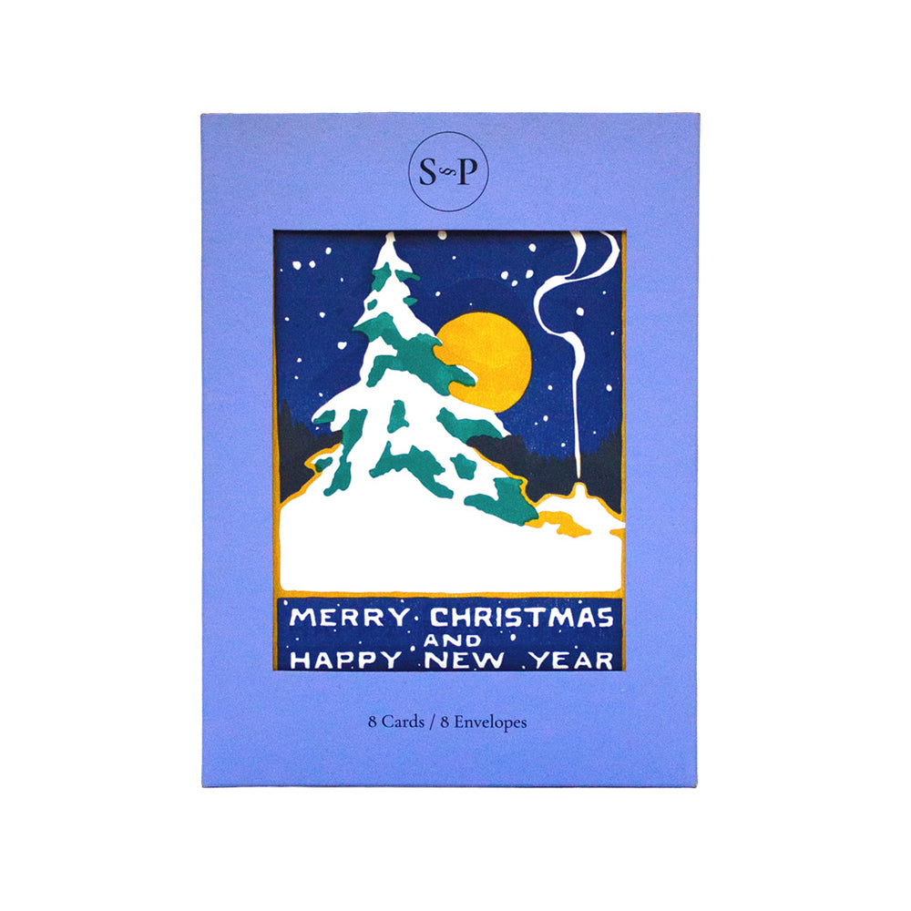 Saturn Press Winter Moonlight Box of 8 Holiday Cards