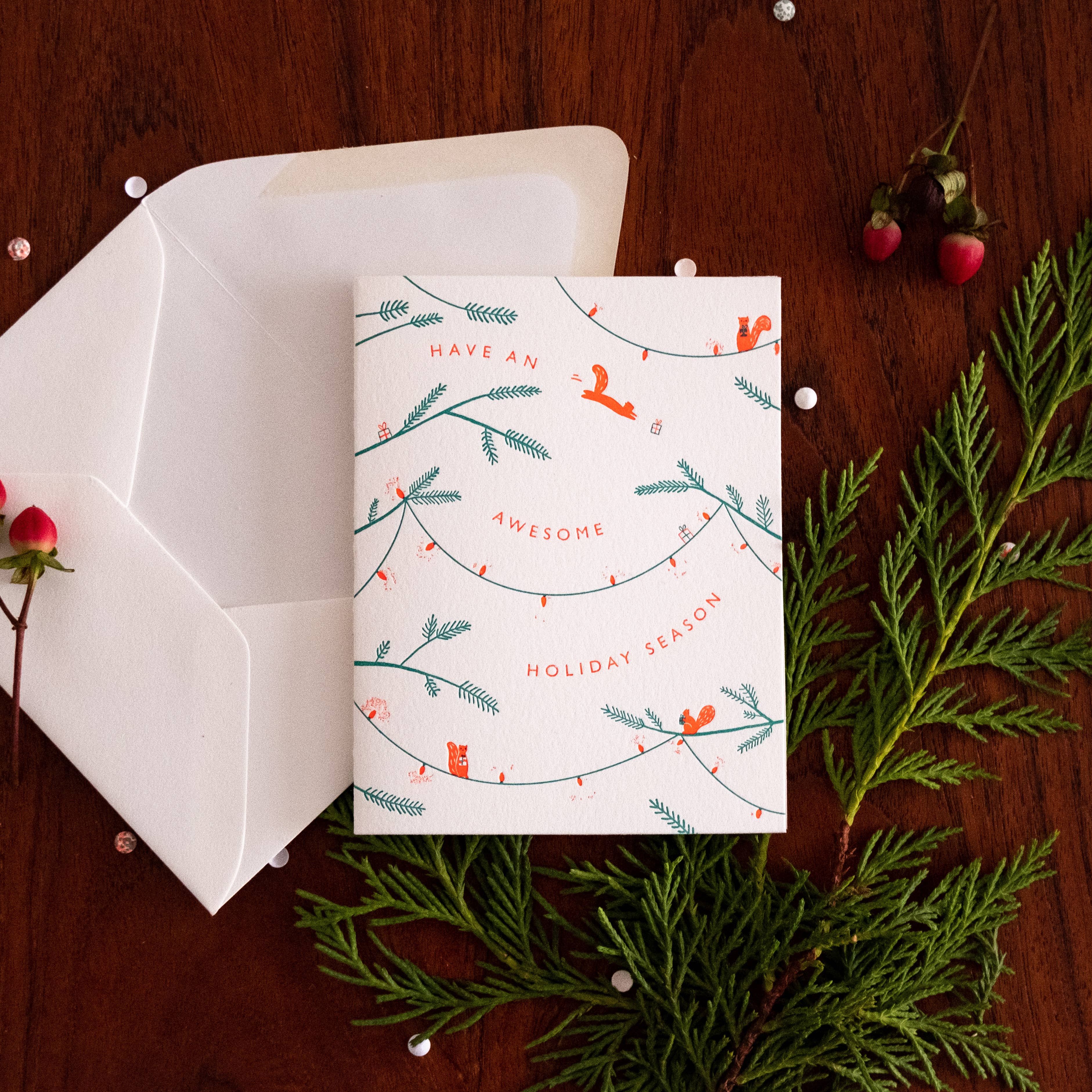 Homework Letterpress Squirrels Christmas Holiday Card