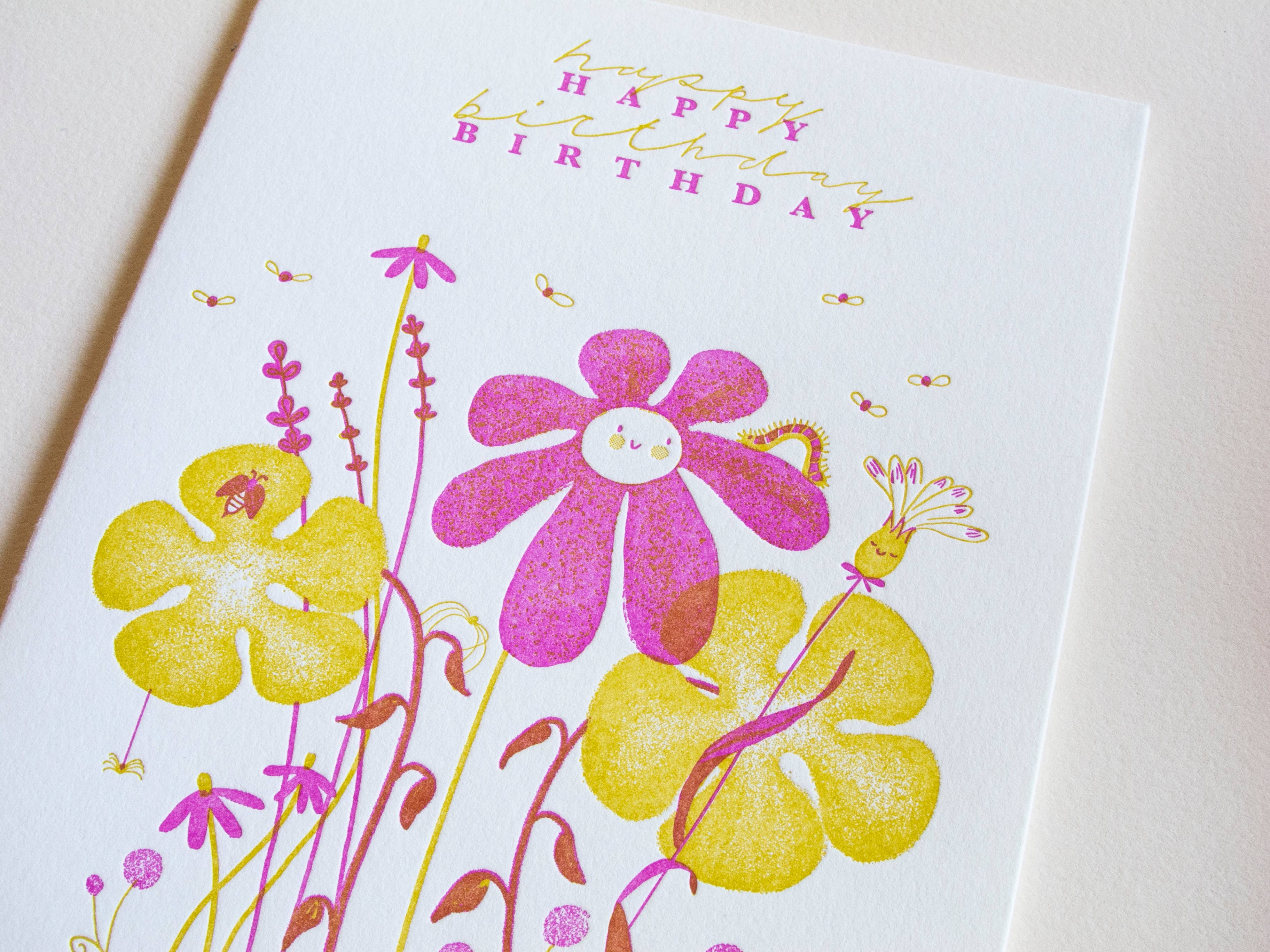Homework Letterpress Flower Bunch Birthday Card