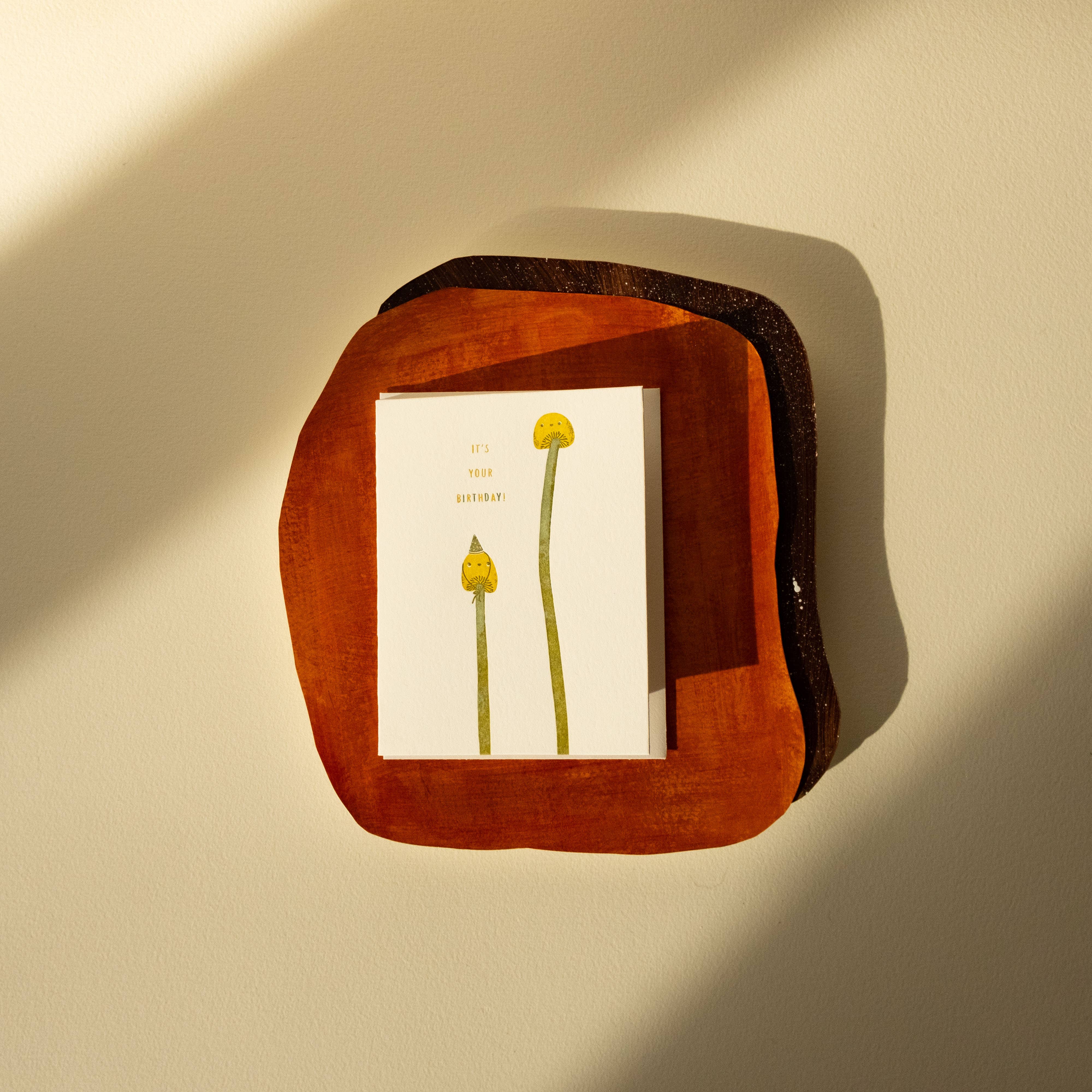 Homework Letterpress Birthday Mushrooms Party Hat Card