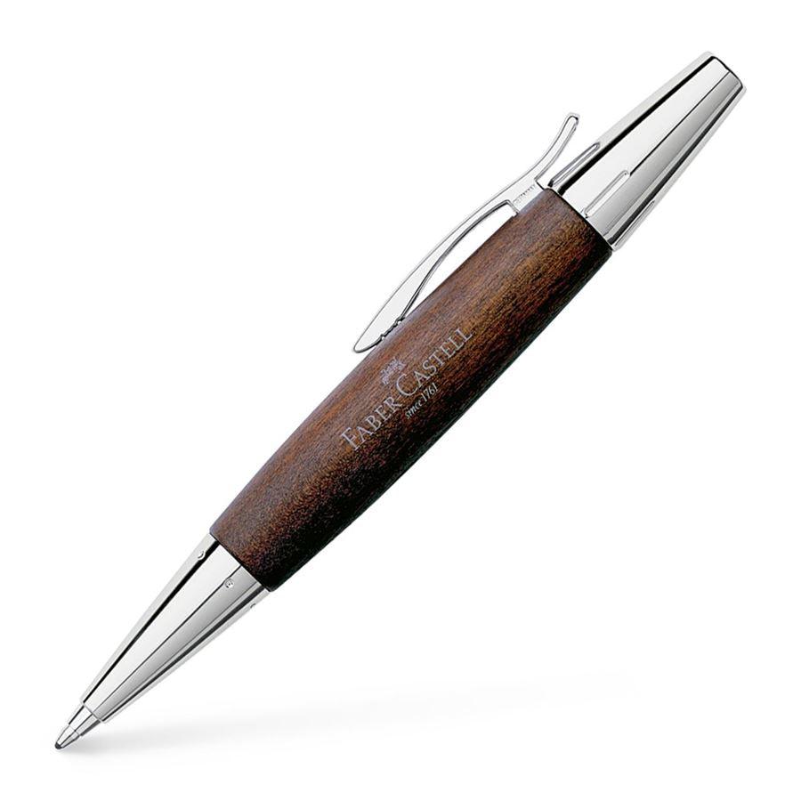 Faber-Castell E-Motion Dark Brown Pearwood & Shiny Chrome BP - Laywine's
