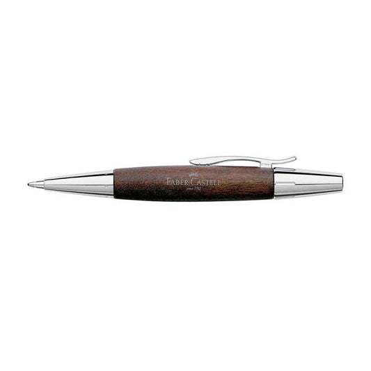 Faber-Castell E-Motion Dark Brown Pearwood & Shiny Chrome BP - Laywine's