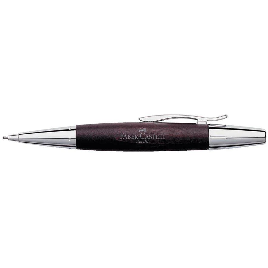 Faber-Castell E-Motion Dark Brown Pearwood & Shiny Chrome MP 1.4 - Laywine's
